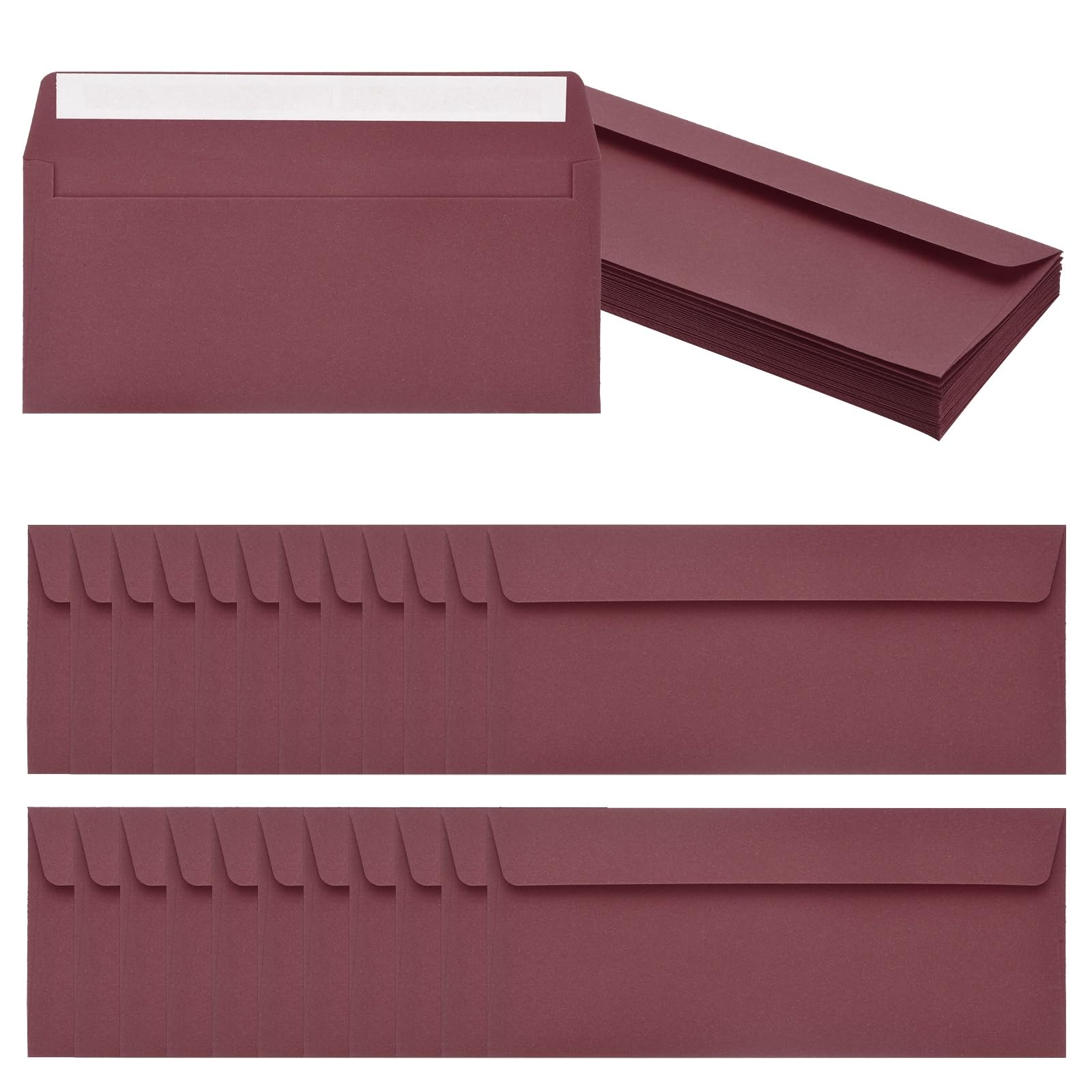 PATIKIL 24 Pack Wine Red #10 Business Envelopes, Colored Self Seal Letter Size Envelopes for Business Mailing Office Checks Invitation, 24.1 x 10.5 cm