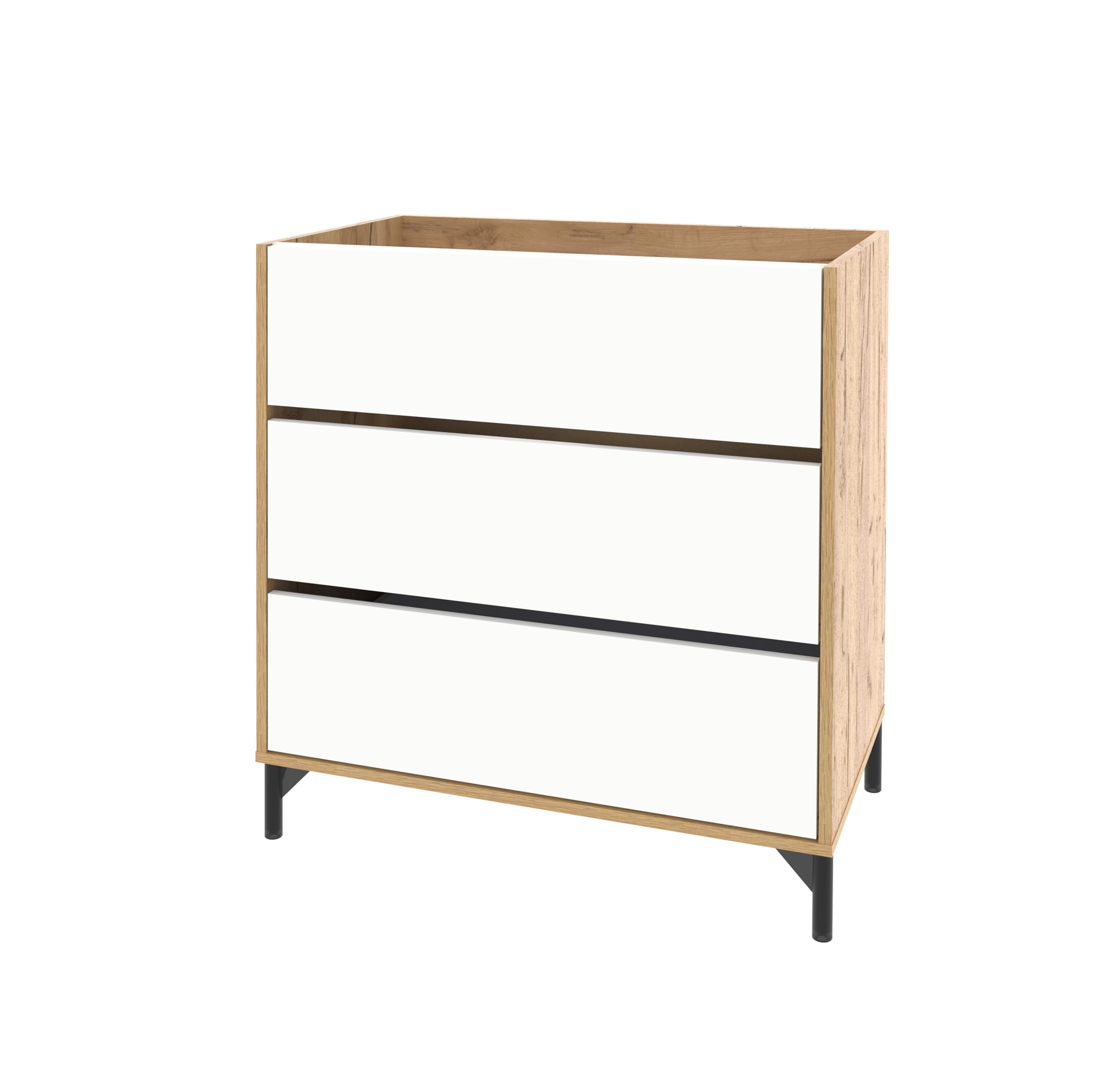 Mueble de Baño con Espejo Incluido, Roble Kraft/Blanco, 3 Cajones, 80cm, Ancho con Patas, para Lavabo encastrado NO Incluido, Estilo Moderno Modelo Elba
