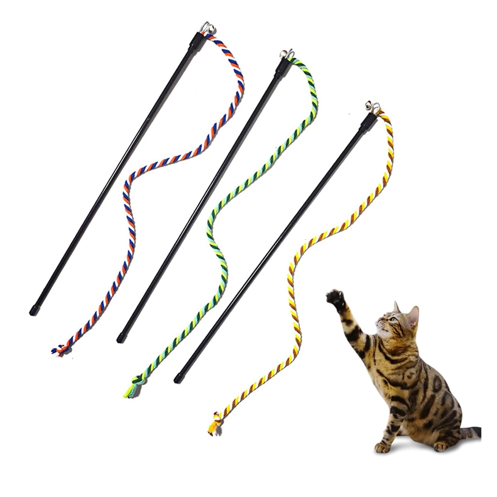 Jouet interactif for chat, tige taquine avec corde à mâcher