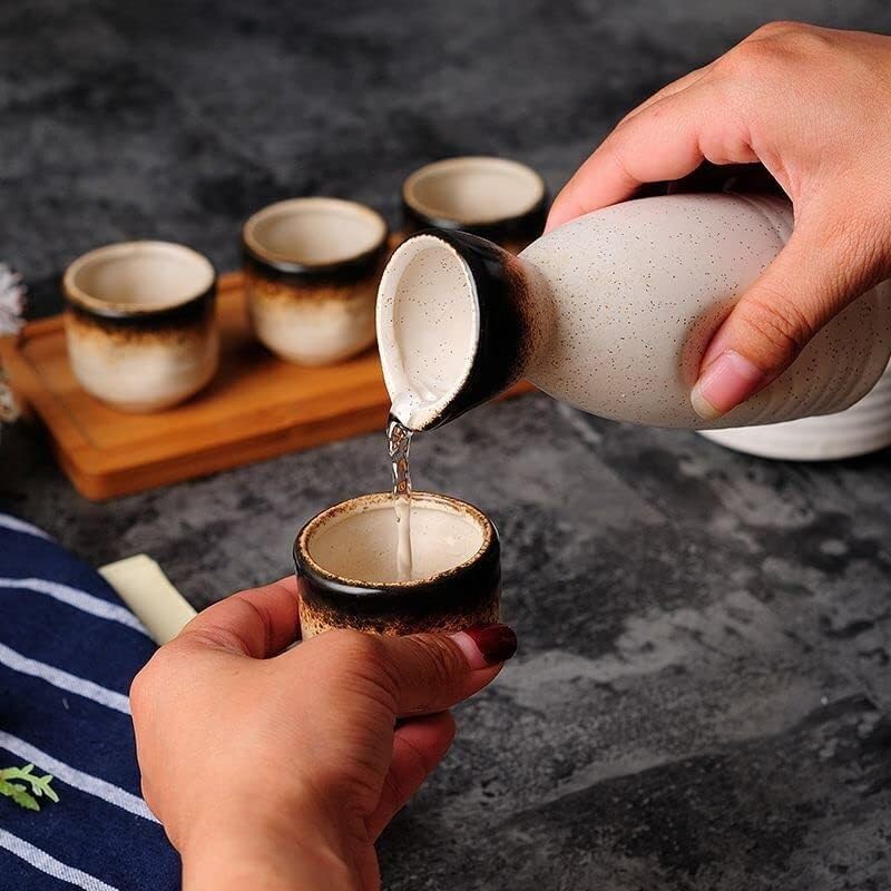 Service à saké en céramique, 3 pièces, Tasse et Bouteille de saké japonaises, Bouteille de saké en céramique, Ensemble de Tasses à saké, Service à saké pour Servir du saké Chaud (C