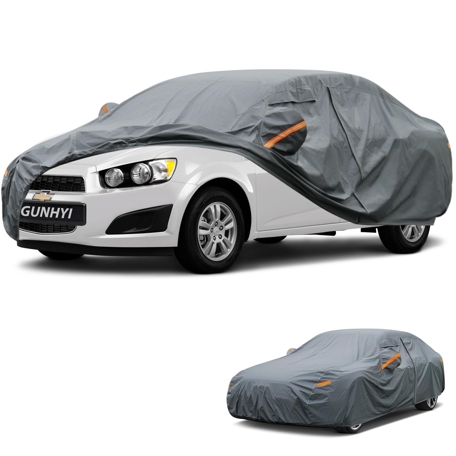 GUNHYI Premium Car Cover Custom Fit Chevrolet Sonic Sedan, 16 Layers Heavy Duty Car Cover Waterproof All Weather with Zipper Door for Sun Rain Snow Dust Uv Protection
