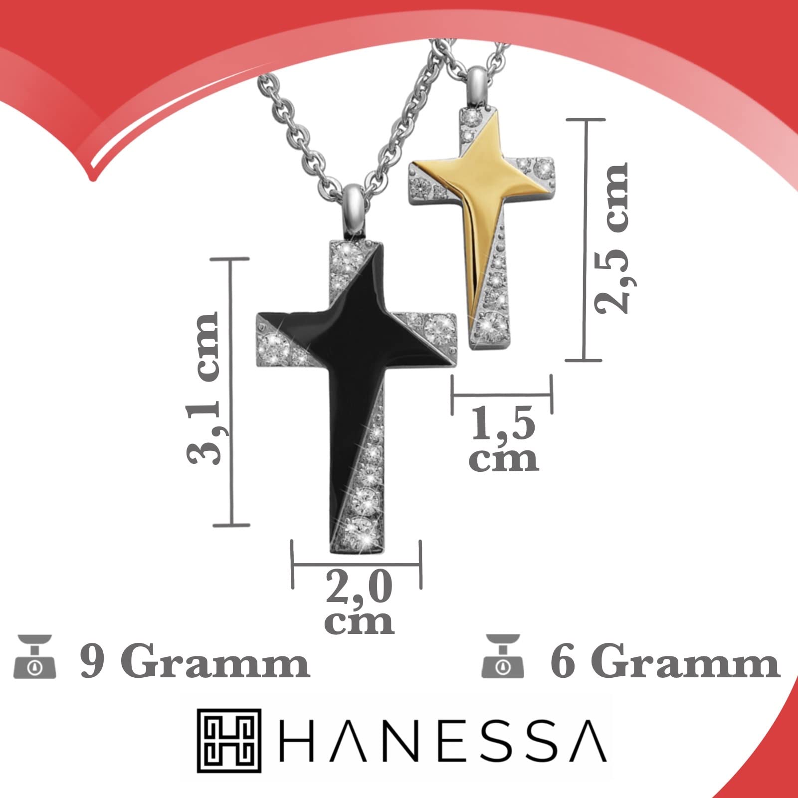 Personalisierte Kette mit Gravur Edelstahl 50 cm mit Anhänger Kreuz mit Strass-Stein in gold - Personalisierte Halskette für Frauen Männer - Personalisierter Schmuck Damen Herren