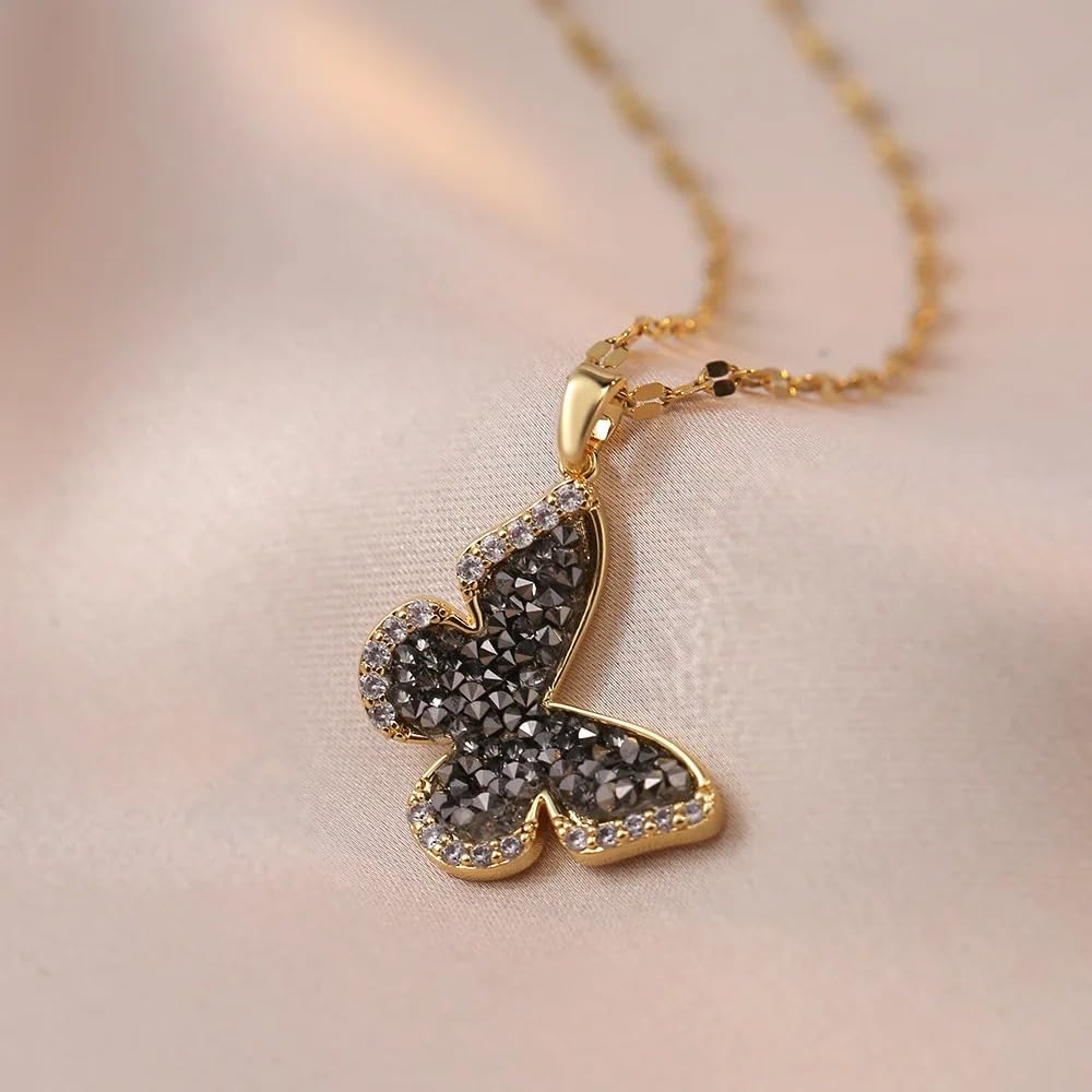 LNNSHX Accesorios Collar de Mariposa para Mujer, Collares de clavícula con Colgante de Mariposa de Cristal Degradado de Plata esterlina, Collar de Gargantilla de Mariposa, Collar de Mariposa Rosa,