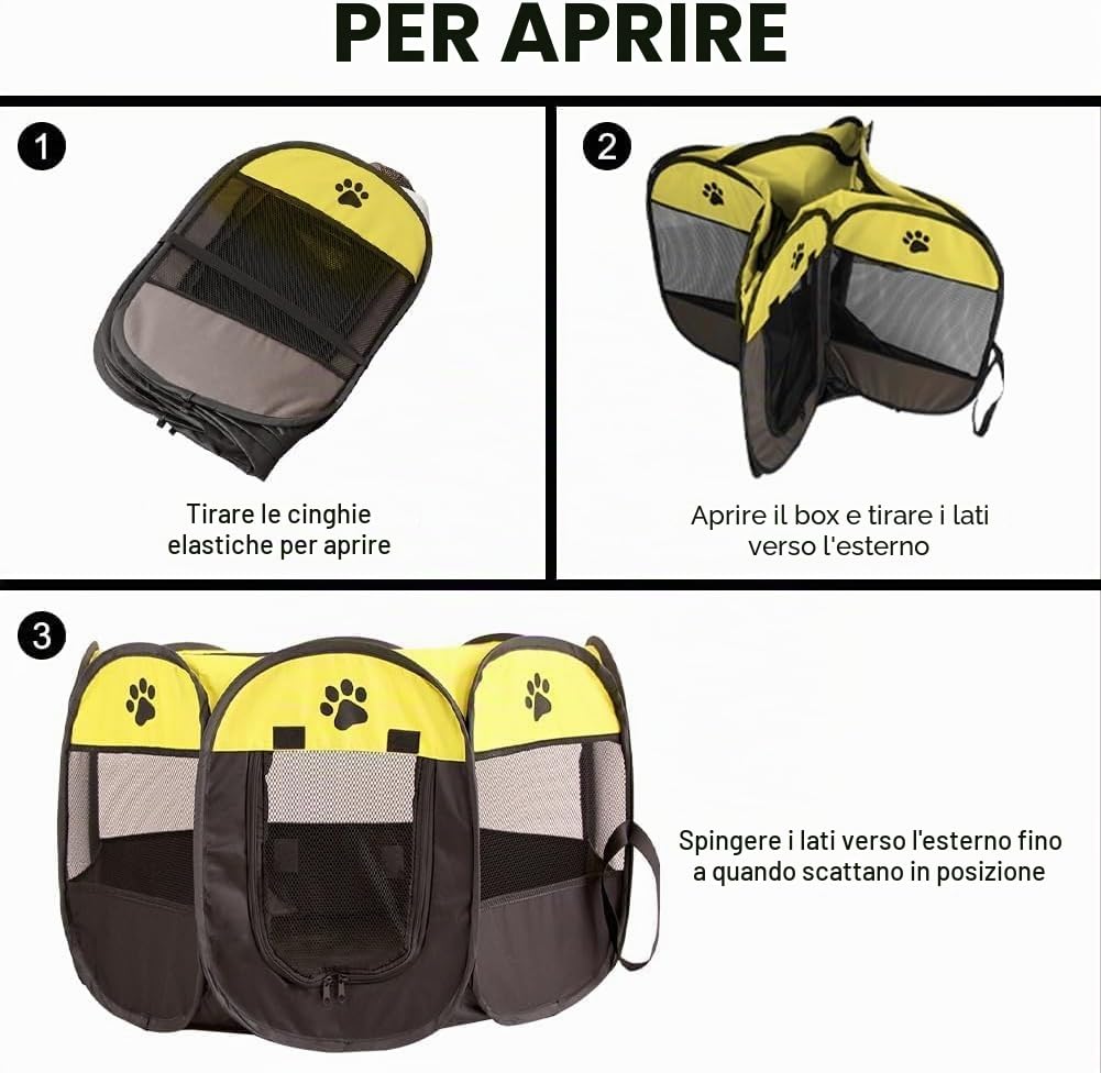 Recinto per Cani da Interno, Recinzione per Cuccioli 74x74x43cm Gabbia per Cani Recinto per Gatti da Interno, Box per Cucciolo Gattini Conigli (Giallo)