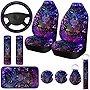 Tallew 10 Pcs Purple Colorful Owl Car Seat Covers Set Car Steering Wheel Cover Front Seat Covers Seat Belt Pads Armrest Pad Cup Holder Strap Car Decor Accessories for Vehicle Car SUV Truck