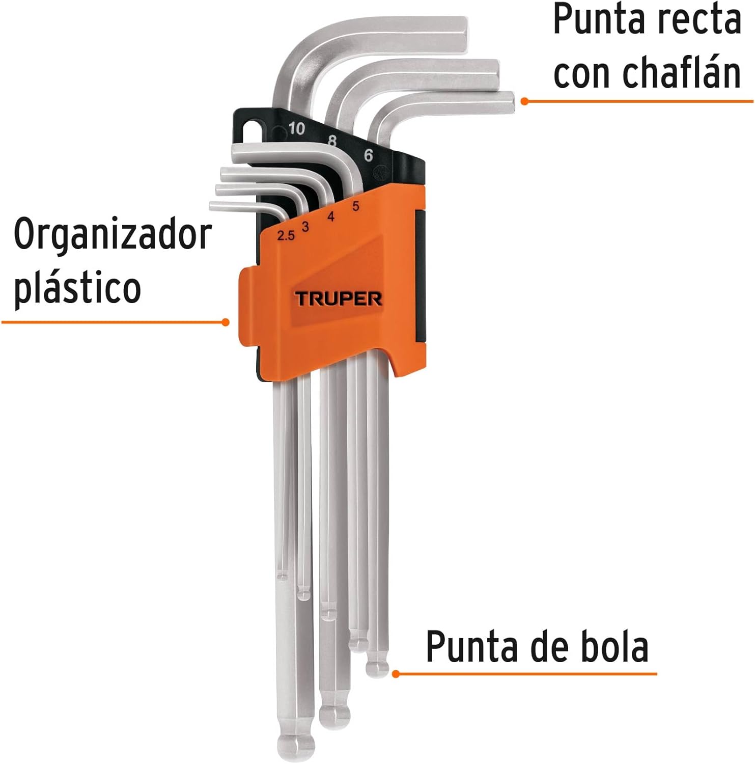TRUPER ALLX-7P 7-Pc Long Hex Key Sets, Folding Plastic Holder, Size std