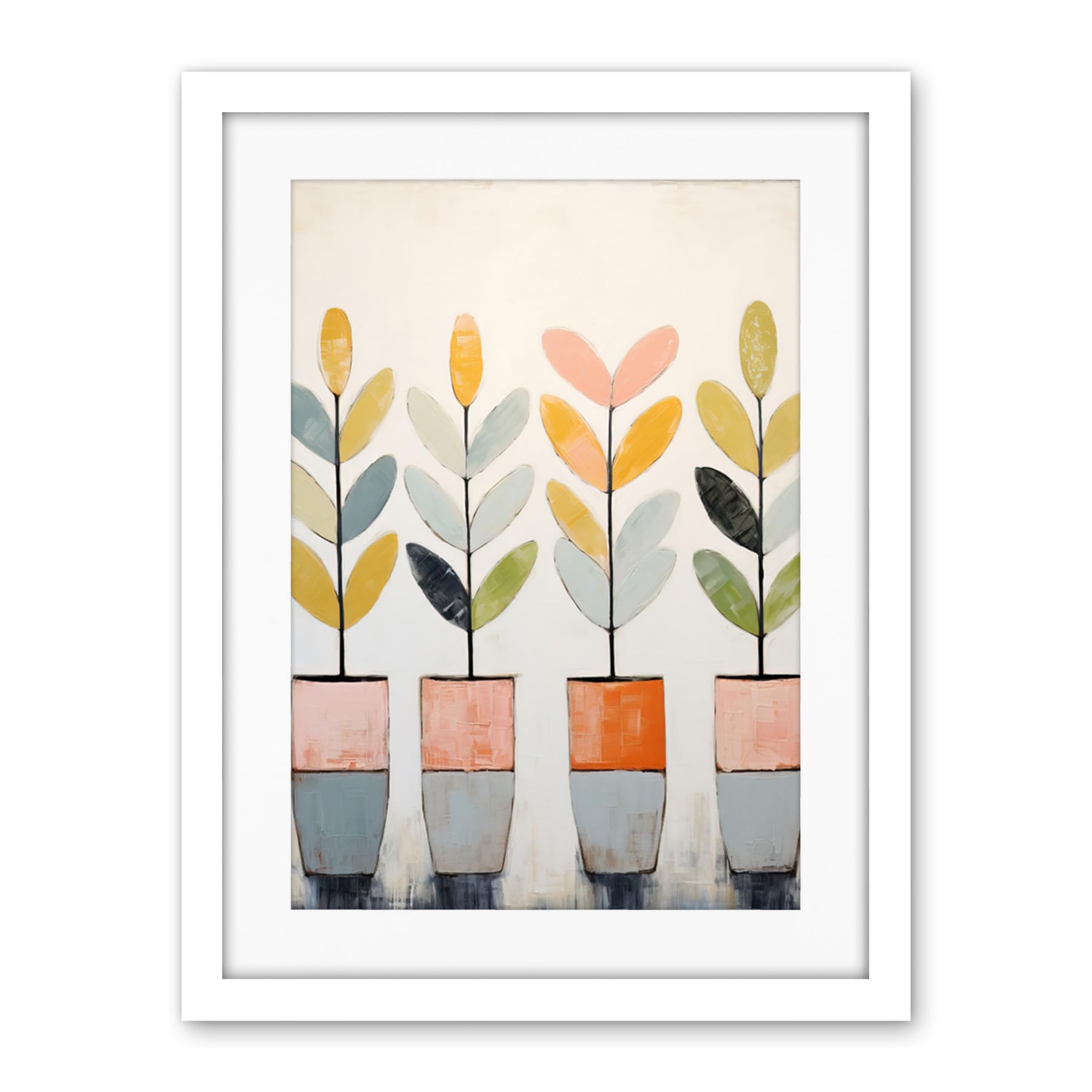 Artery8 Plant Pots Simple Pastel Colour Oil Painting Bright Pink Green Blue Boho Artwork Framed Wall Art Print 18X24 Inch