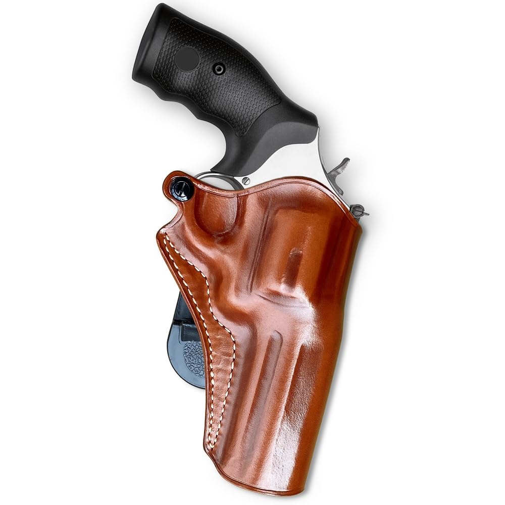 Premium Leather OWB Paddle Holster Open Top Fits S&W Model 686 Plus 357 Magnum 7-Shot 4" Barrel, Right Hand Draw, Brown Color #1509#