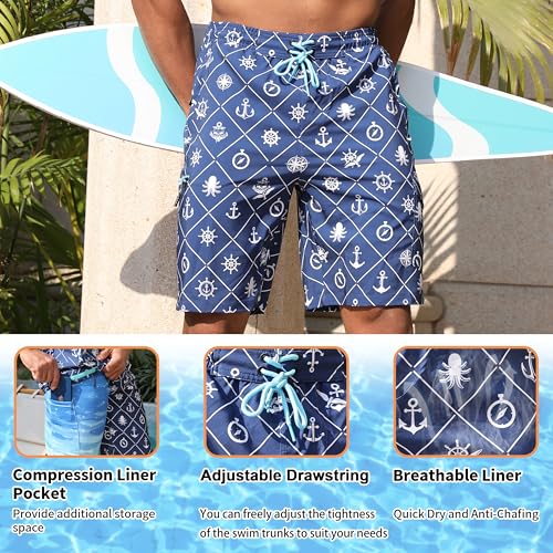 Mens Board Shorts with Compression Liner 9 Inseam Quick Dry Swimwear Bathing Suit Swim Trunks with 4 Pocket4