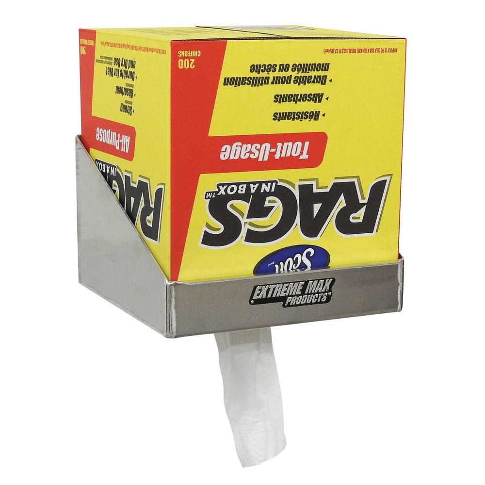 Extreme Max 5001.6032 Rag in a Box Distributeur de rangement en aluminium pour remorque de course fermée, magasin, garage, rangement
