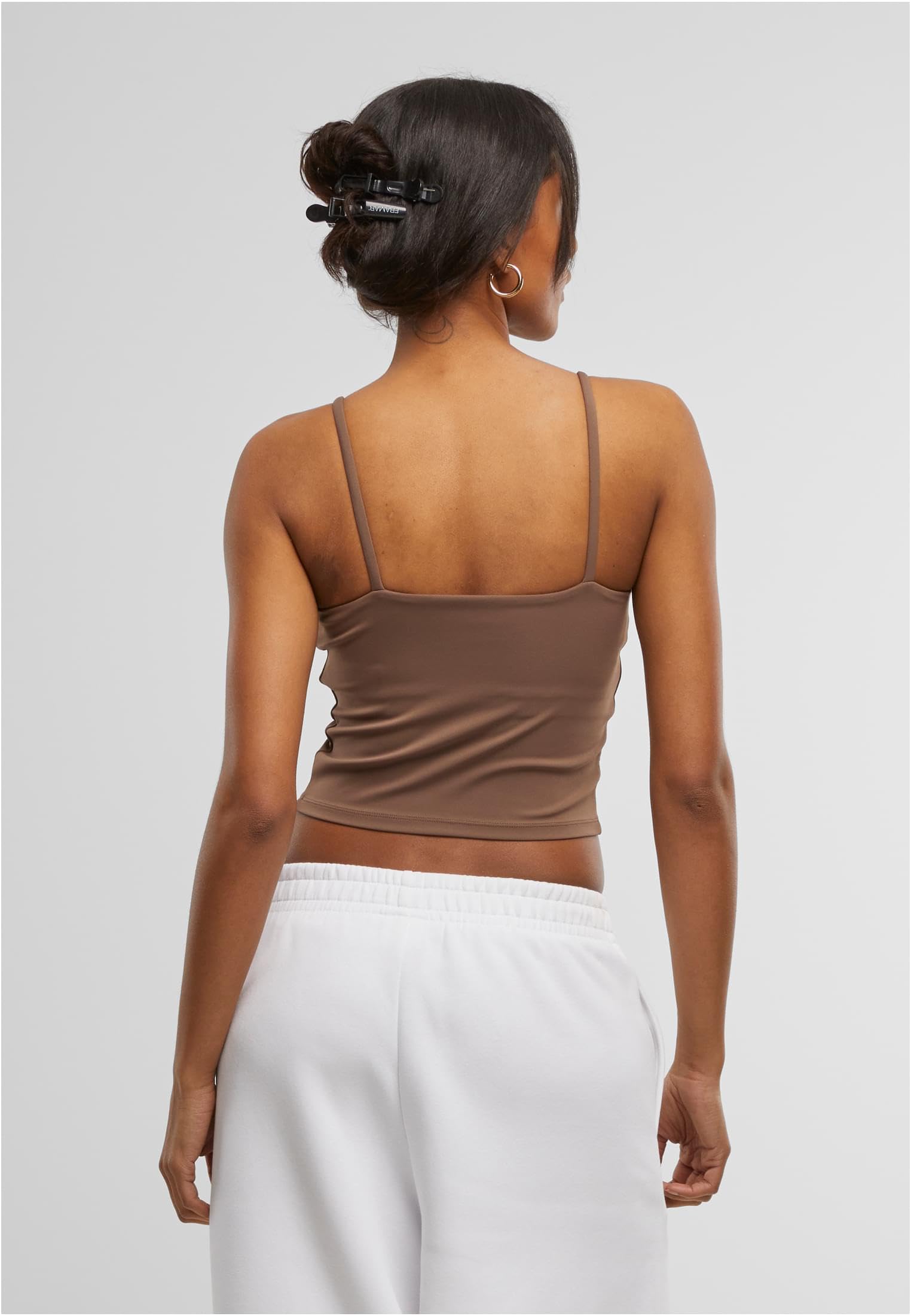 Urban Classics Damski sportowy biustonosz damski, regulowany top sportowy z wbudowanymi miseczkami i ramiączkami do spaghetti, rozmiary XS-XL, Mocca Brown, S