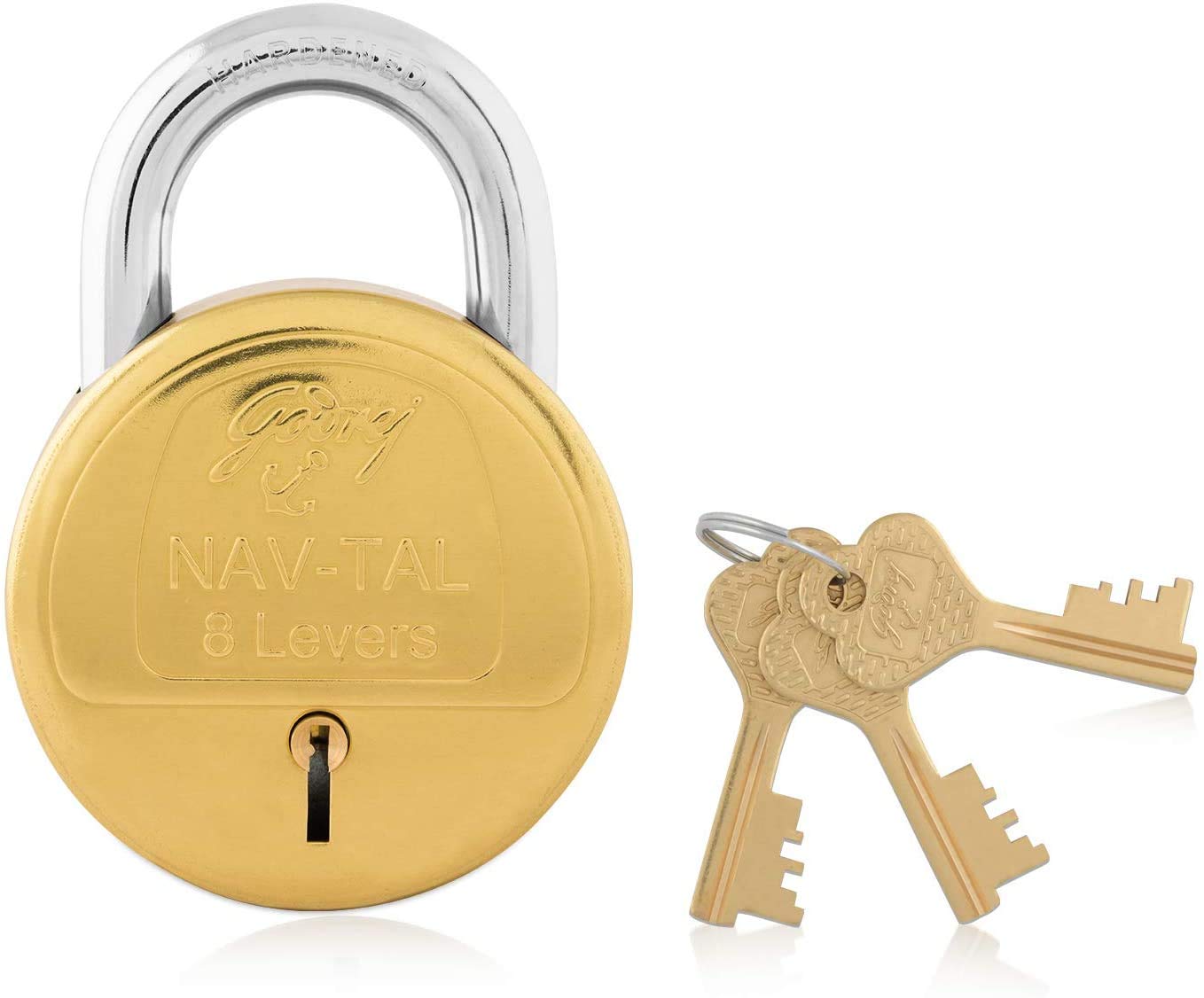 Godrej Locking Solutions and Systems Nav-tal 8 Levers Brass Finish Padlock for Home with 3 Keys (Gold)