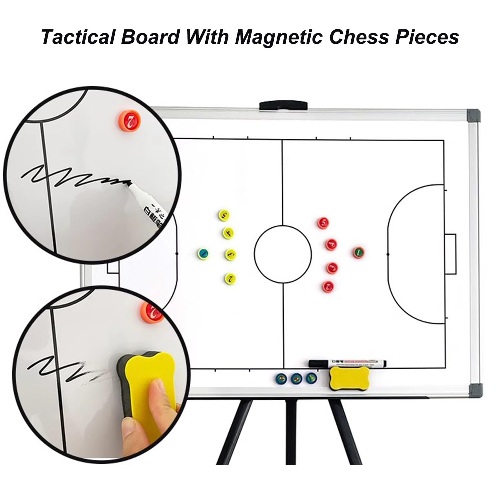 Lavagna Allenatore Calcio a 5, Lavagna Tattica Futsal, Lavagnetta Futsal, Cartella Tattica Bifacciale con Tote Bag, Pezzi degli Scacchi, Gomma, Facile da Montare