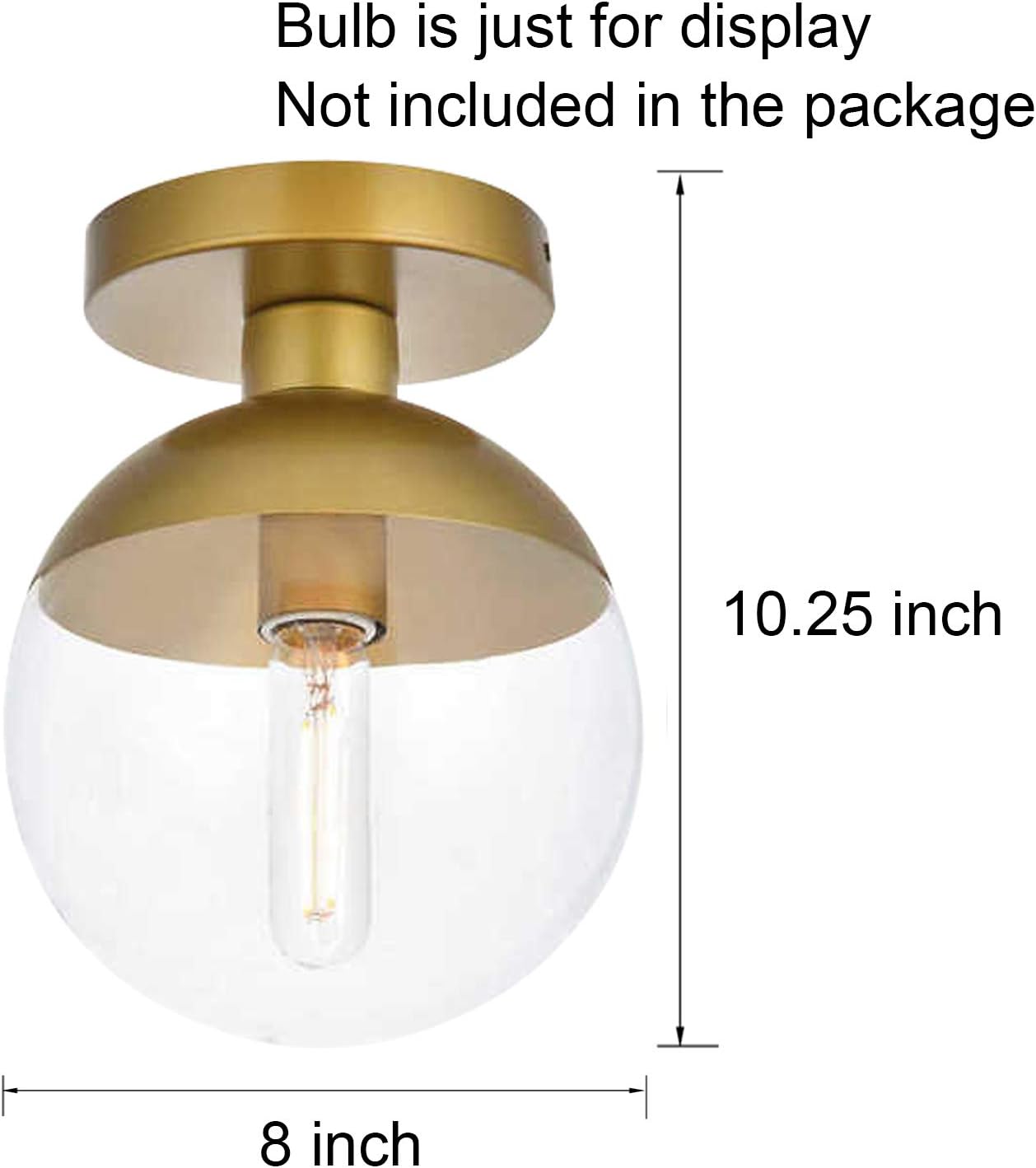 Modern Clear Glass Ceiling Light Fixture with 1-Light, Industrial Sphere Glass Chandelier Fitting, E26 LED Semi-Flush Mount Pendant Lights for Kitchen, Bedroom, Bar, Counter, Cafe (Brass)