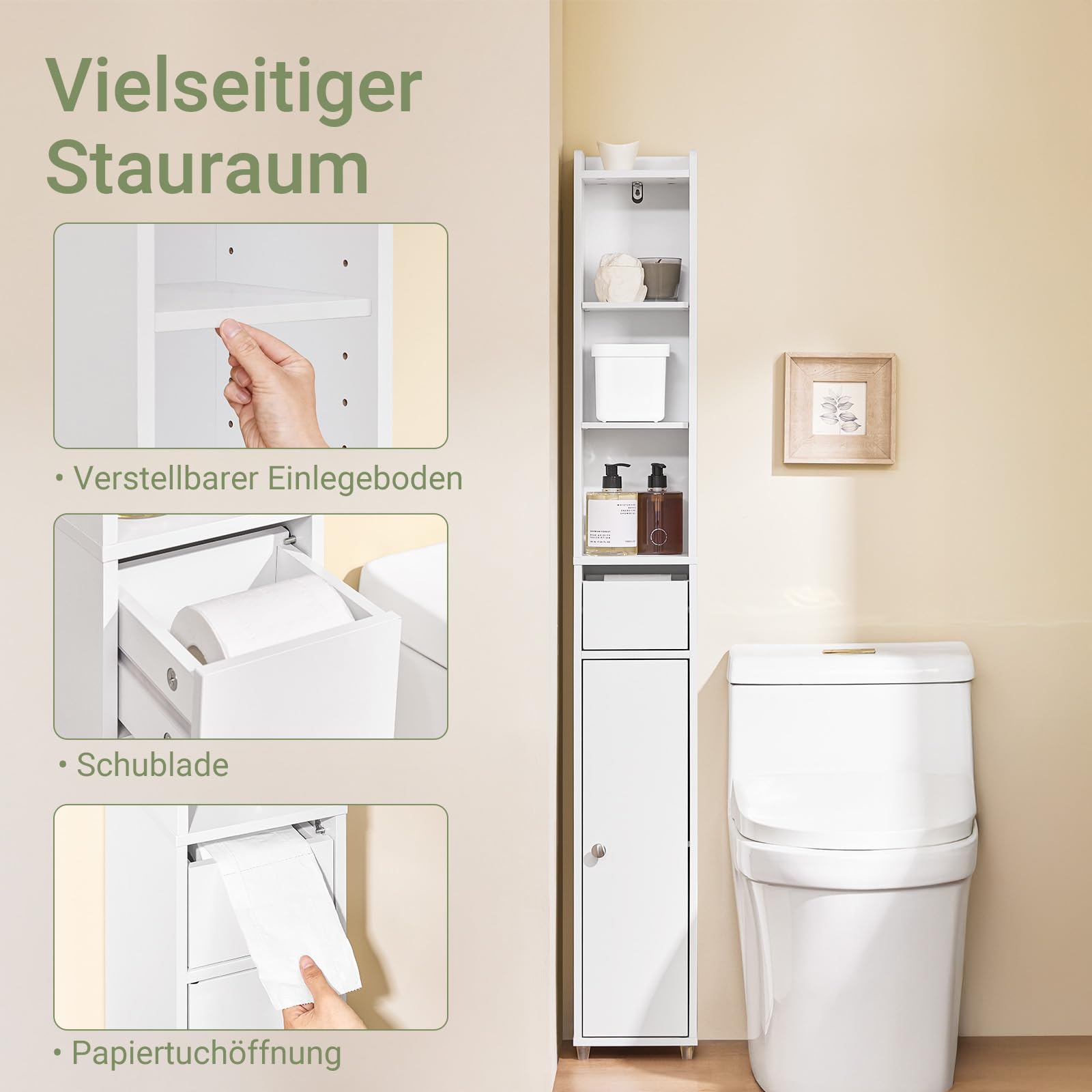 SoBuy Badezimmerschrank Schmal mit Schublade 20x20x145cm für Bäder & WC
