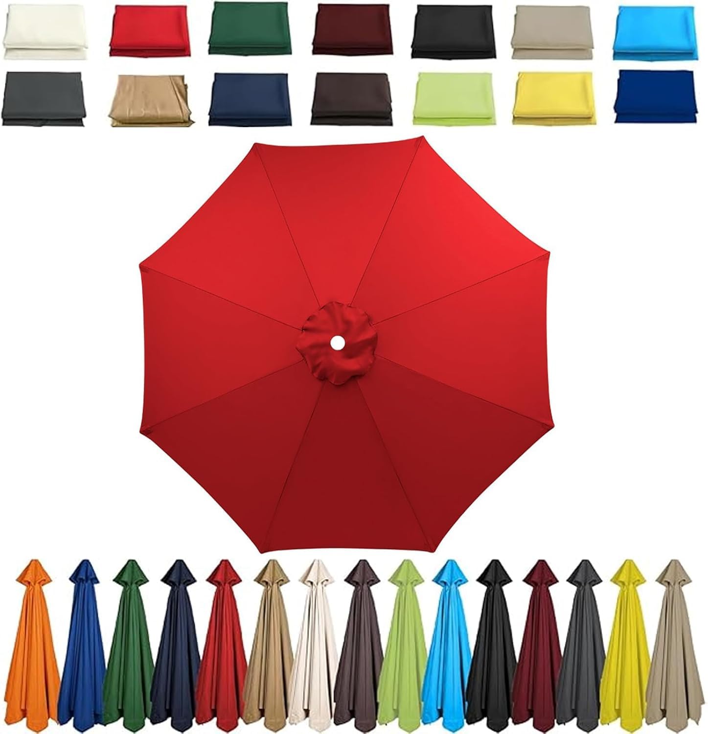 Waterproof Garden Parasol Umbrella 4m/3.5m/3.0m/2.7m/2.5m/2.3m/2m - Patio Outdoor Sun Shade Canopy For Beach, Pool, Lawn, Backyard & Deck - 6/8 Arms Red 8ribs:2.5M/8.2ft