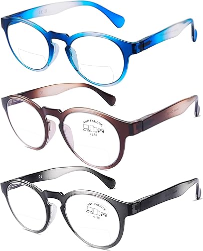 Miniatura 7 de AQWANO Gafas de lectura bifocales para hombres, bloqueo de luz azul, lectura bifocal, mujer, diseño de moda, bisagra de resorte ligera, paquete de 3