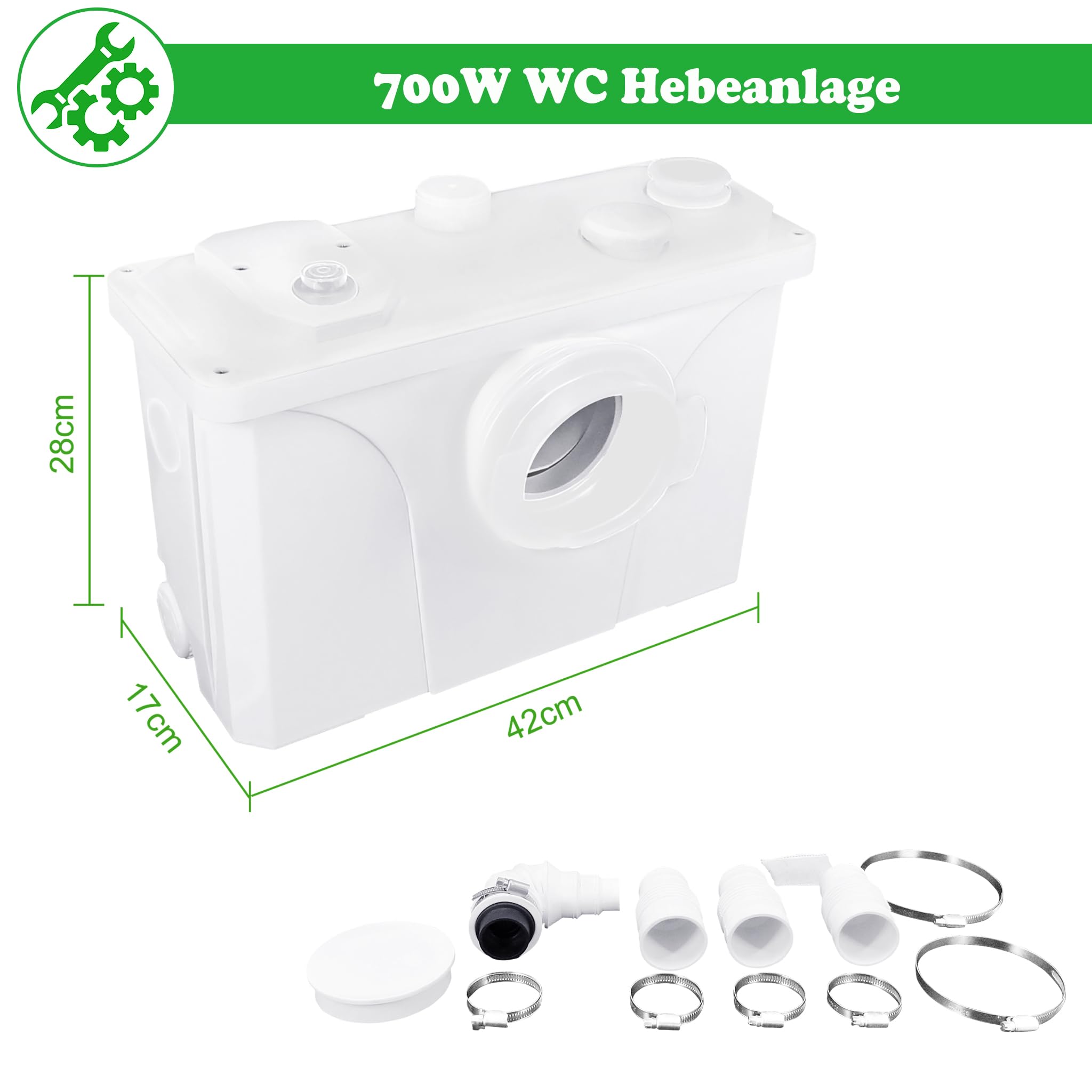 SUBTLETY 700 W system podnoszenia brudnej wody fekaliów z filtrem węglowym i ostrzami ze stali nierdzewnej, pompa do brudnej wody, 180 l/min, wbudowany filtr z węglem aktywnym, mały podnośnik do WC,