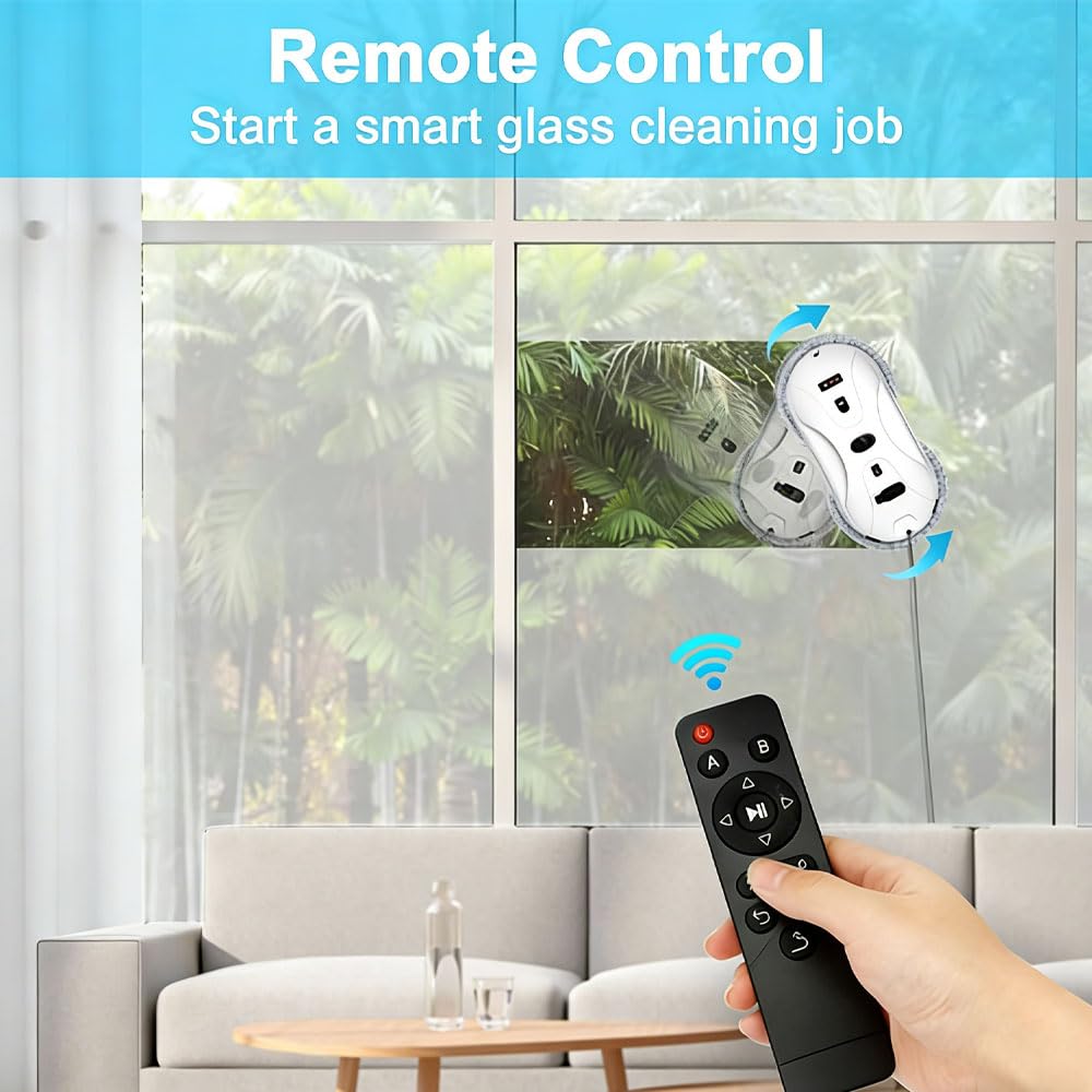 Robot eléctrico de limpieza de ventanas, limpiador de cristales con control remoto inteligente con spray de agua, alta succión, 3 modos de planificación de rutas para uso doméstico y hotelero