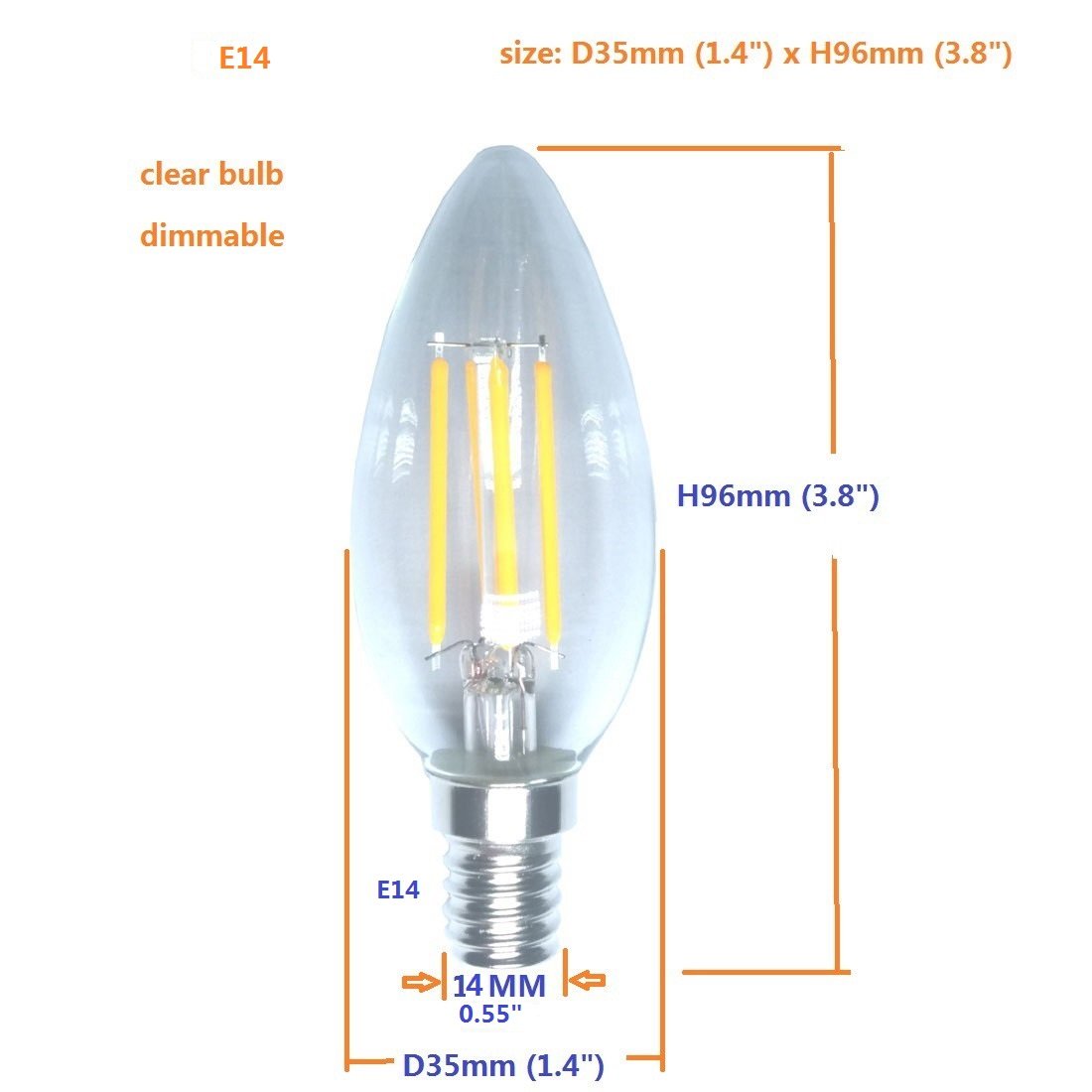 5w LED-Glühbirne 2700k Dimmable Point Candelabra Candle 50w Äquivalent Weiches warmes Licht Klare Kronleuchterbirne E14, 12er Pack