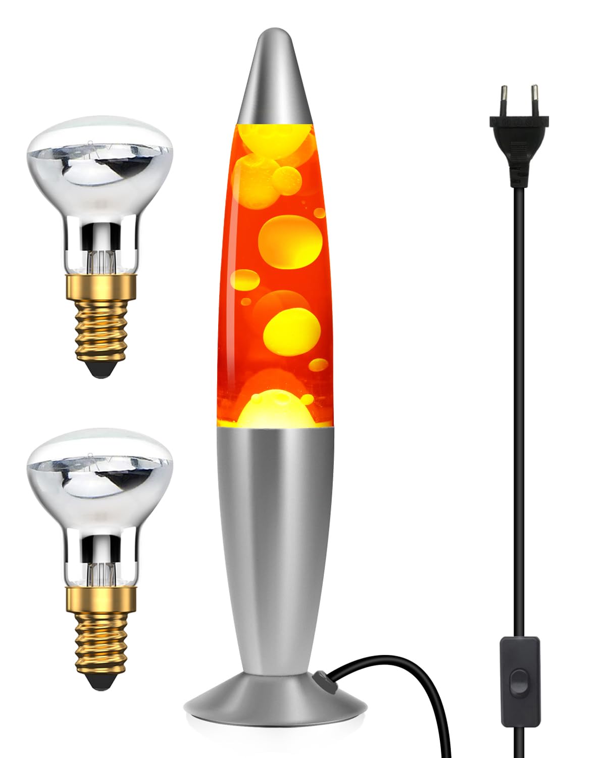 DoRight Lámpara de Lava Clásica Cera Amarilla/Aluminio Líquido Rojo Lámpara de Lava de Movimiento para una Relajación Pacífica, 13.38 Pulgadas, con 2 Paquete R39 25W E14 Bombilla de Lámpara de Lava