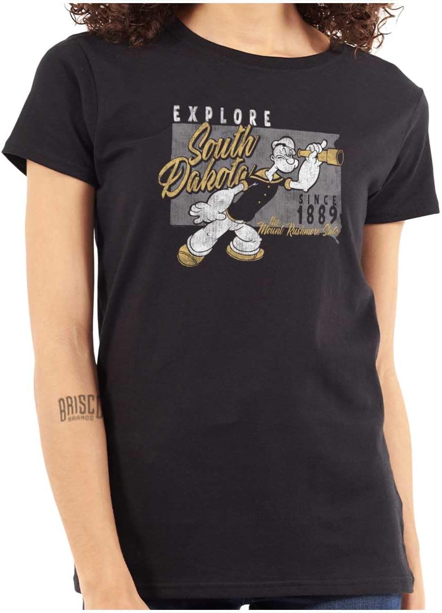 Brisco Brands Popeye Cartoon American States Womens Slim Fit Graphic Tee
