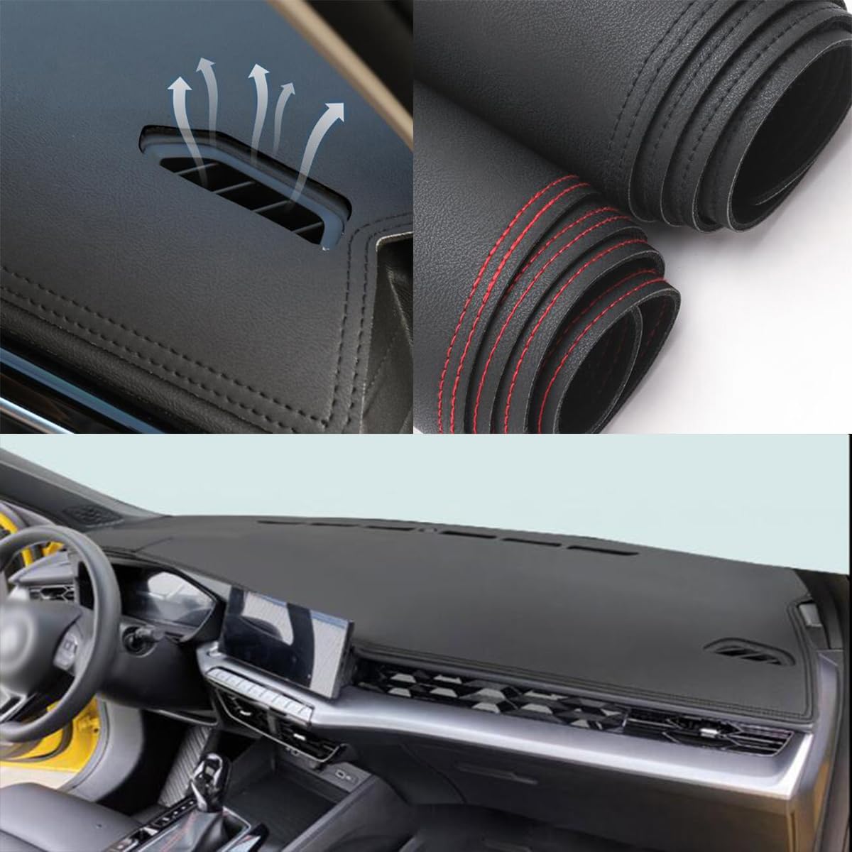 Schwarze Armaturenbrettabdeckung im Leder-Stil, Armaturenbrett-Abdeckung, Armaturenbrett-Innen-Konsolen-Pad, kompatibel mit schwarzer Armaturenbrettabdeckung, Armaturenbrettabdeckung,