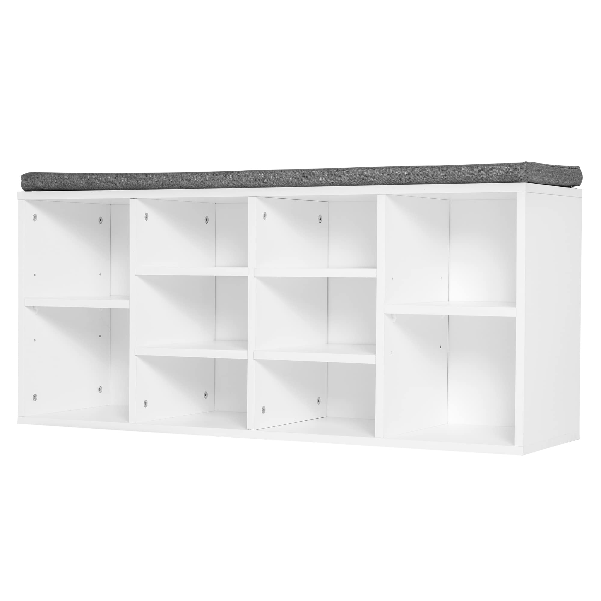 HOMCOM Scarpiera Panchina 8-10 Paia di Scarpe Bianco 104 x 30 x 48 cm | Scarpiera Bassa E Lunga, Ripiani Regolabili, Legno