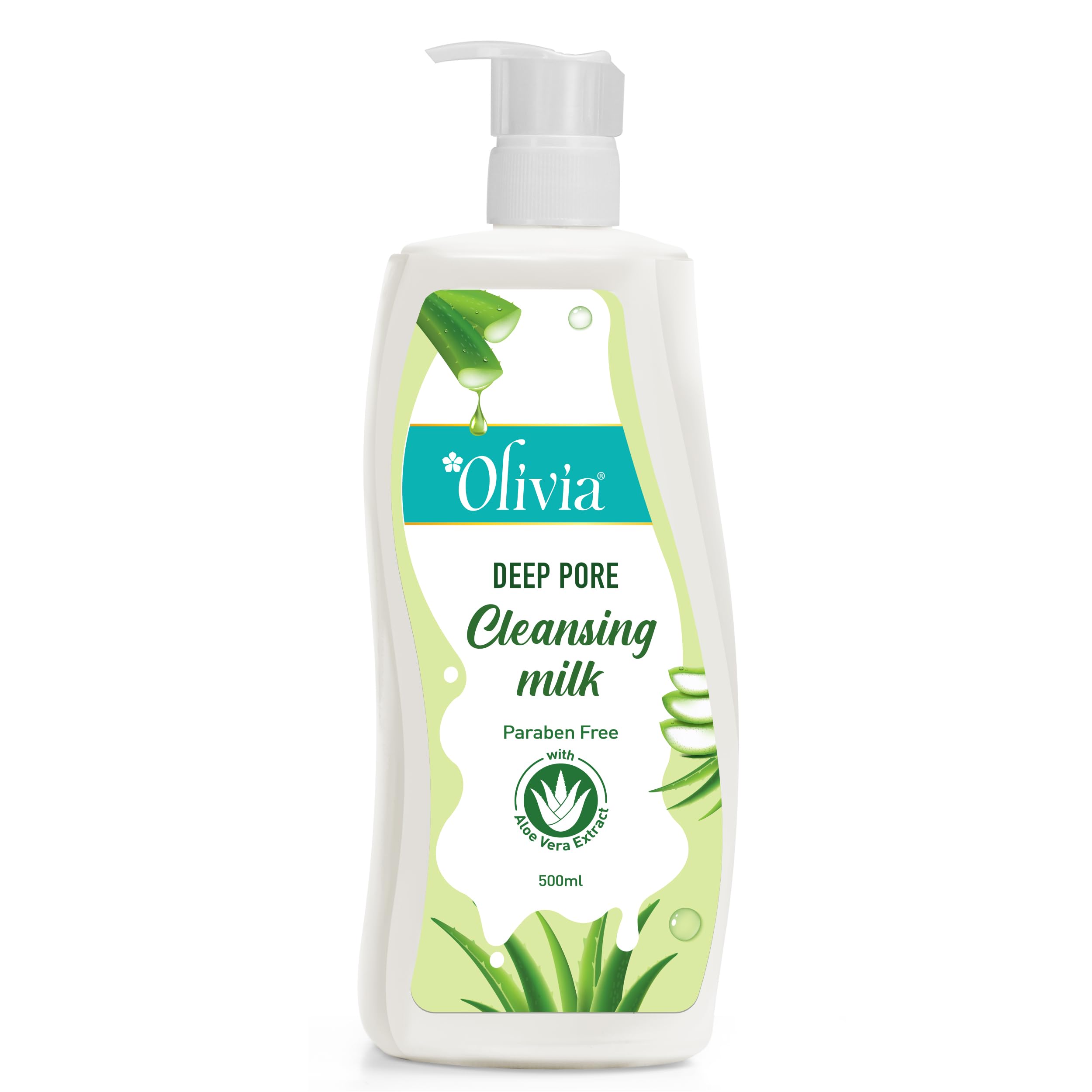 Olivia Aloe Vera Cleansing Milk with Marula Oil | Deep Cleanser & Makeup Remover | Anti-Aging Skincare | Nourishes, Hydrates & Revitalises Skin for Radiant Glow | Paraben-Free | 500ml