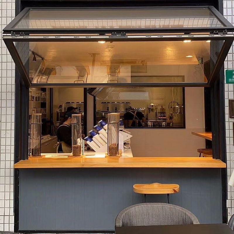 Fenêtre de service pliante coulissante vers le haut, encastrée et affleurante, avec système de ventilation, idéale pour les food trucks, les abris de jardin, les cuisines et les cafés de qua