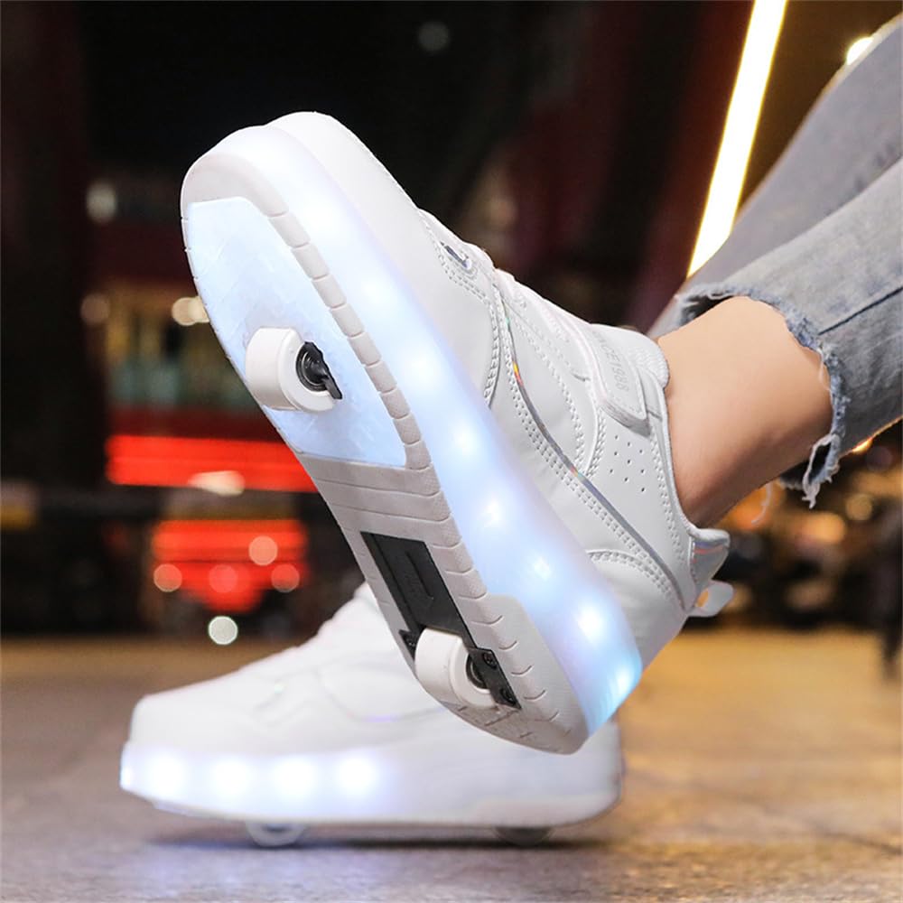 Mateju Chaussures à roulettes Fille Garçon Enfant Patins à roulettes Rétractable avec 2 roulettes, 2 en 1 Chaussures de Skateboard Réglables Adolescents pour Homme Femme 29-40 EU