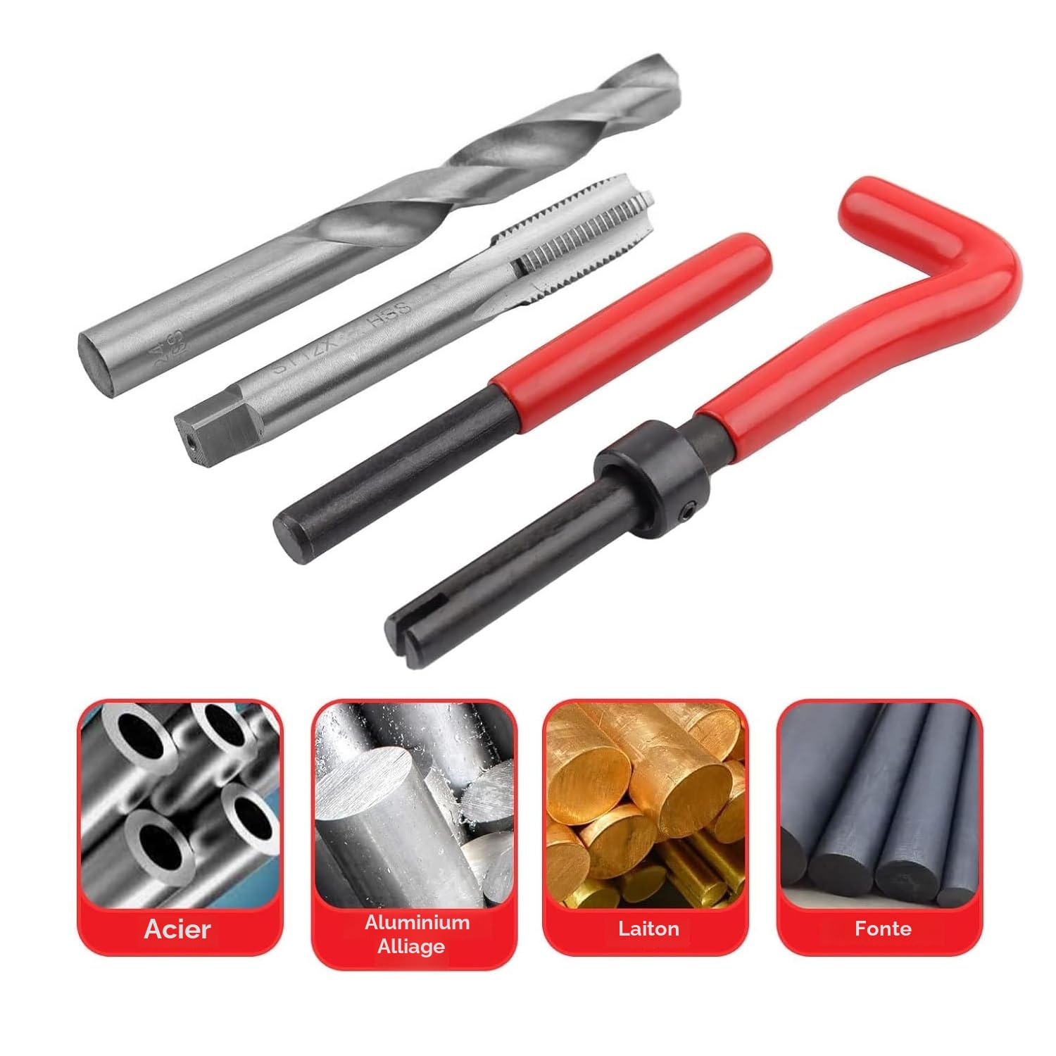 Kit de réparation de filetage HSS 131 pièces - Outil de réparation métrique M5 M6 M8 M10 M12