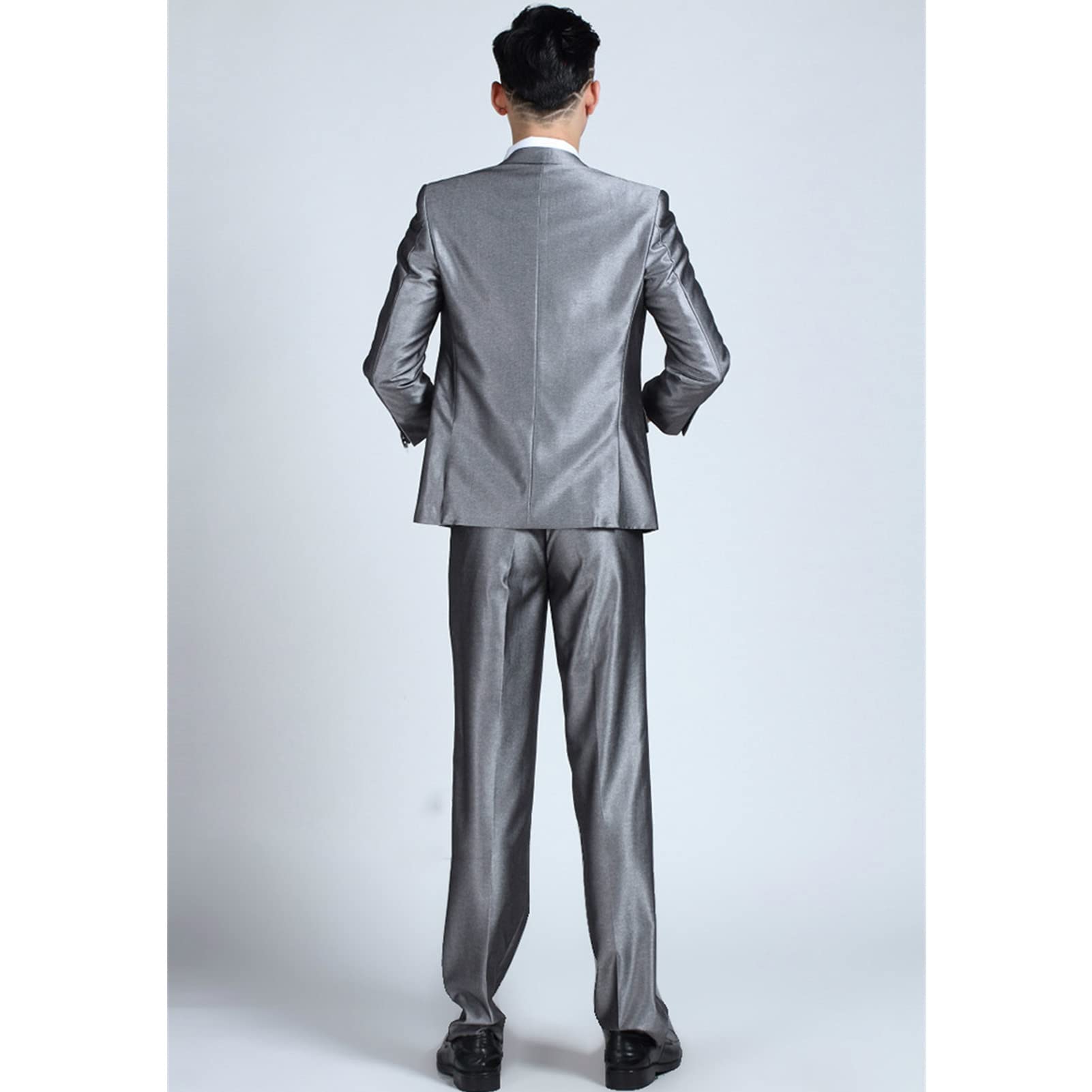 Men' 3 Piece Solid Color Suit Set Single Breasted Slim Jacket Vest Pants Formal Business Wedding Prom Blazer Sets (Silver 2,Small)