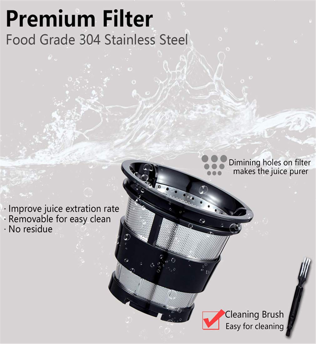 Licuadora Prensado En Frio, Licuadora para Verduras Y Frutas Licuadora Profesional Extractor De Zumos con Función Inversa Motor Silencioso Limpieza Fácil con Cepillo 200W 40RPM