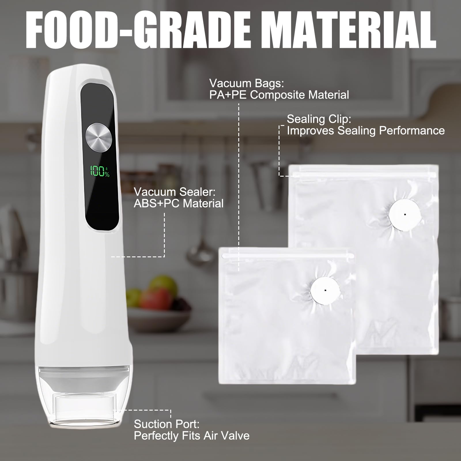Selladora al Vacío Manual Compacta Portátil con 20 Bolsas | Mini Sellador de Vacío con Colector de Jugos y Líquidos, Inalámbrica y Recargable USB-C para Viajes, Oficina