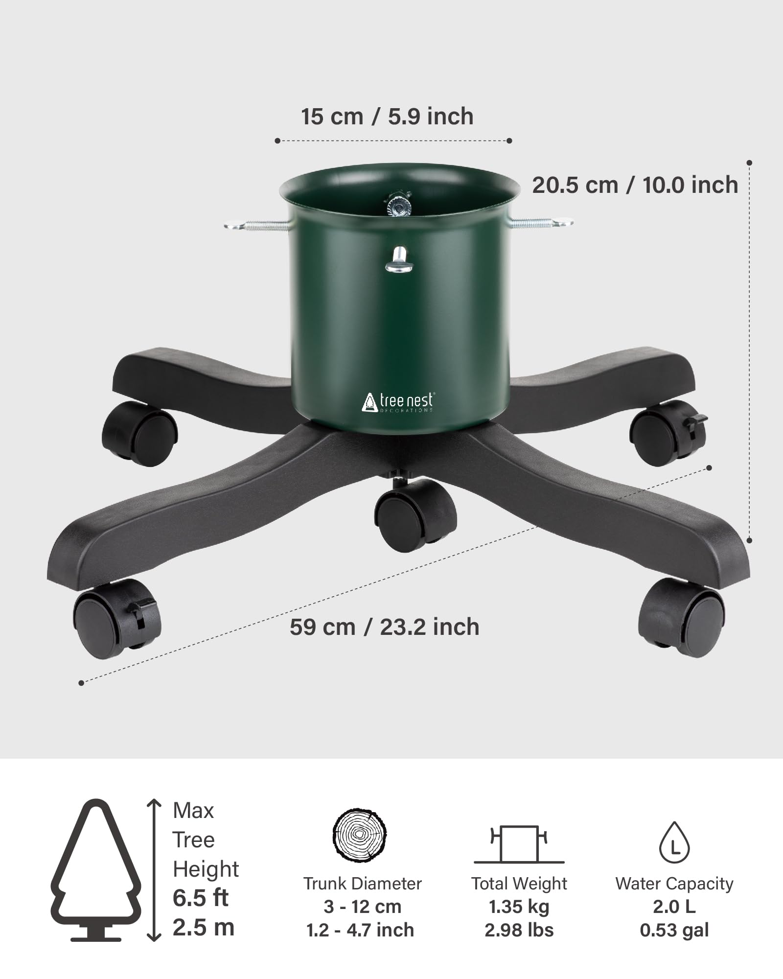 Tree Nest Christmas Tree Stand Base for Live Real Trees Tree Holder Xmas Tree Stand up to 6.5ft With Wheels 0.53 Gal Water Reservoir Goodjob Black&Green