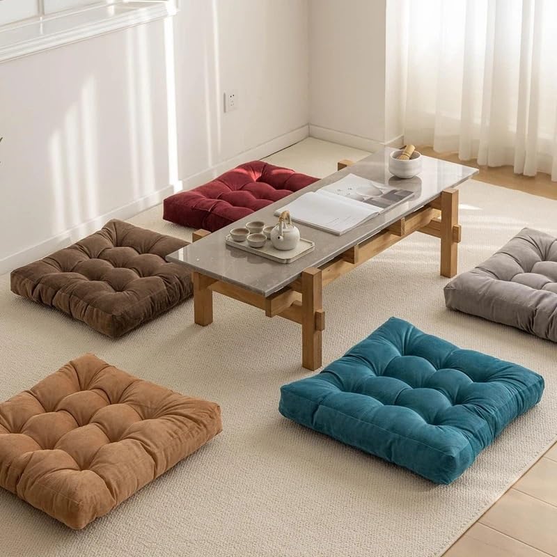 Quadratisches Yoga-Kissen zum Sitzen, dickes getuftetes Kniekissen, 53 x 53 cm, weiche Matte für Balkon, Outdoor, bequemes Bodenkissen, Gelb