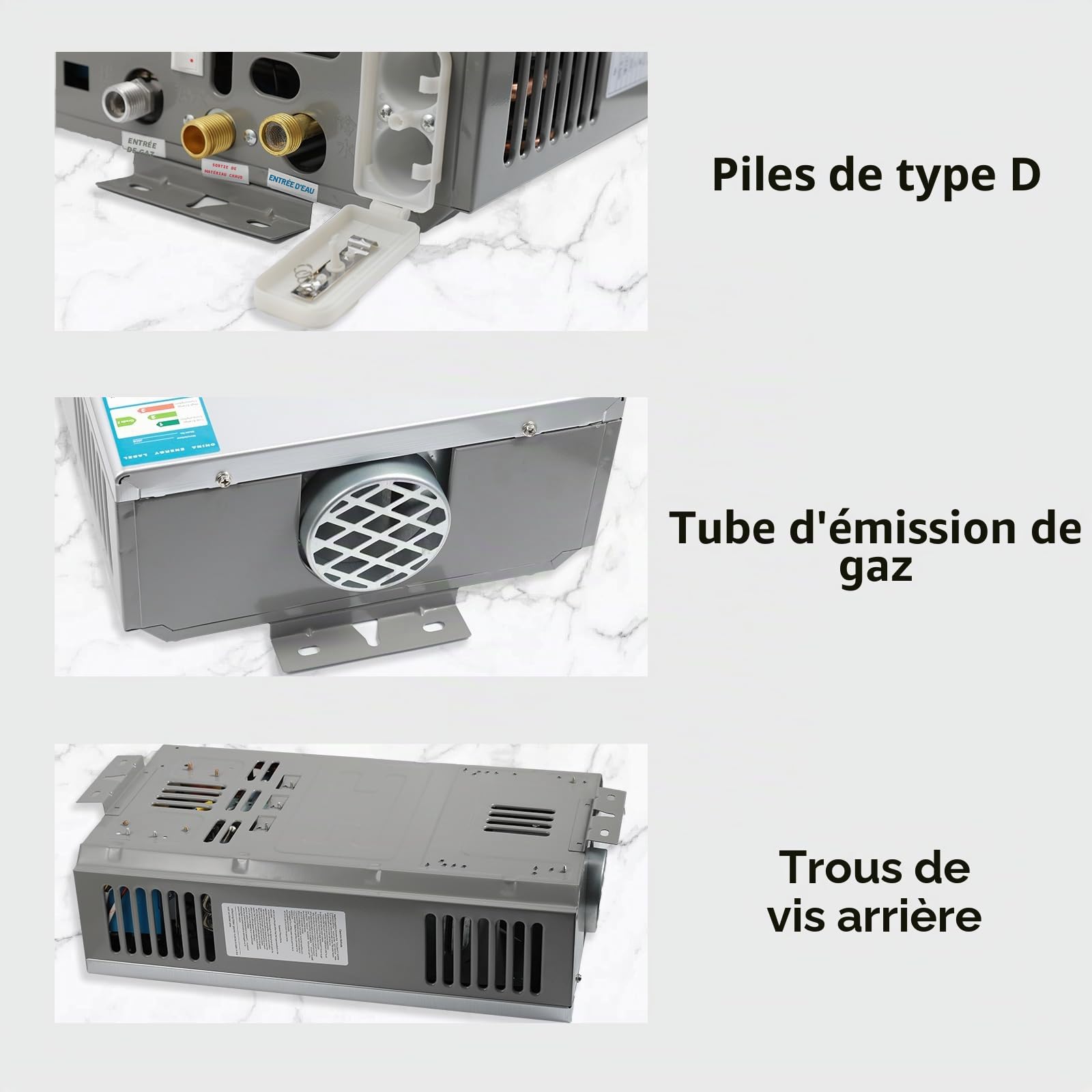 Chauffe-eau à gaz 6 l, chauffe-eau butane, 6 l/min, écran LED compatible avec butane et propane, chauffe-eau instantané pour usage domestique et camping (Gris 6L)