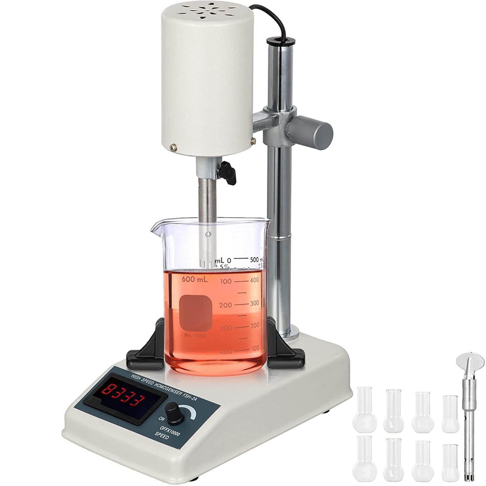 Mezclador homogeneizador de Laboratorio para cosméticos,Homogeneizador Emulsionante,Velocidad Ajustable de 1000~22000rpm con 2 Cuchillas 4 Vasos de precipitado