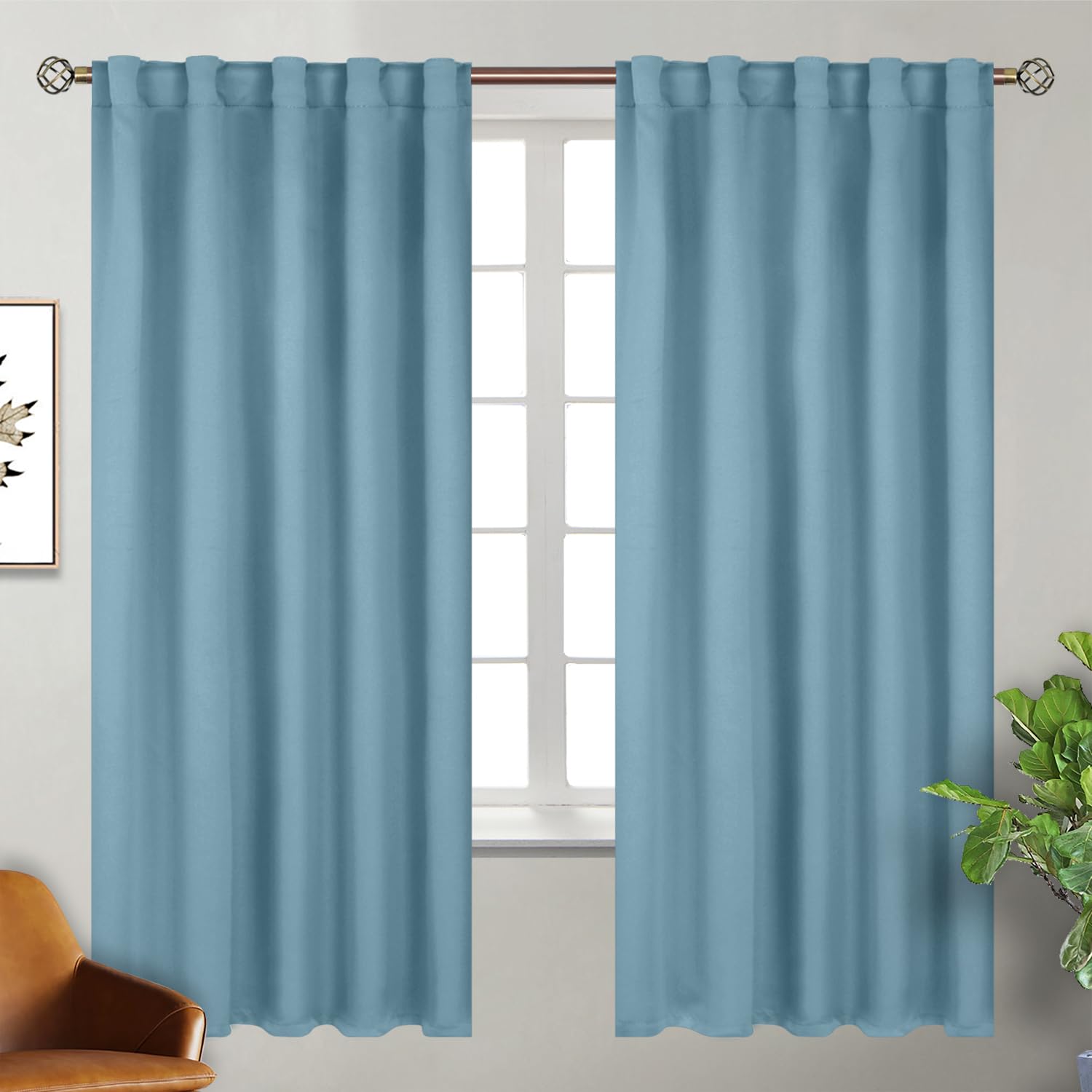 BGment Rod Pocket and Back Tab Blackout Curtains for Bedroom - Thermal Insulated Room Darkening Curtains for Living Room, 2 Window Curtain Panels (42 x 72 Inch, Greyish Blue) — image 1