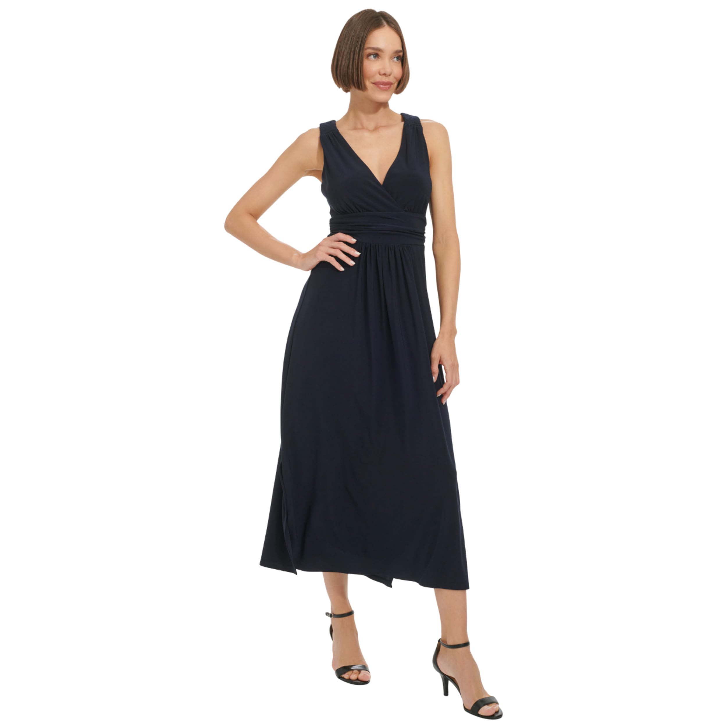 Tommy Hilfiger Women's Sleeveless Surplice Neck Jersey A-Line Midi Dress