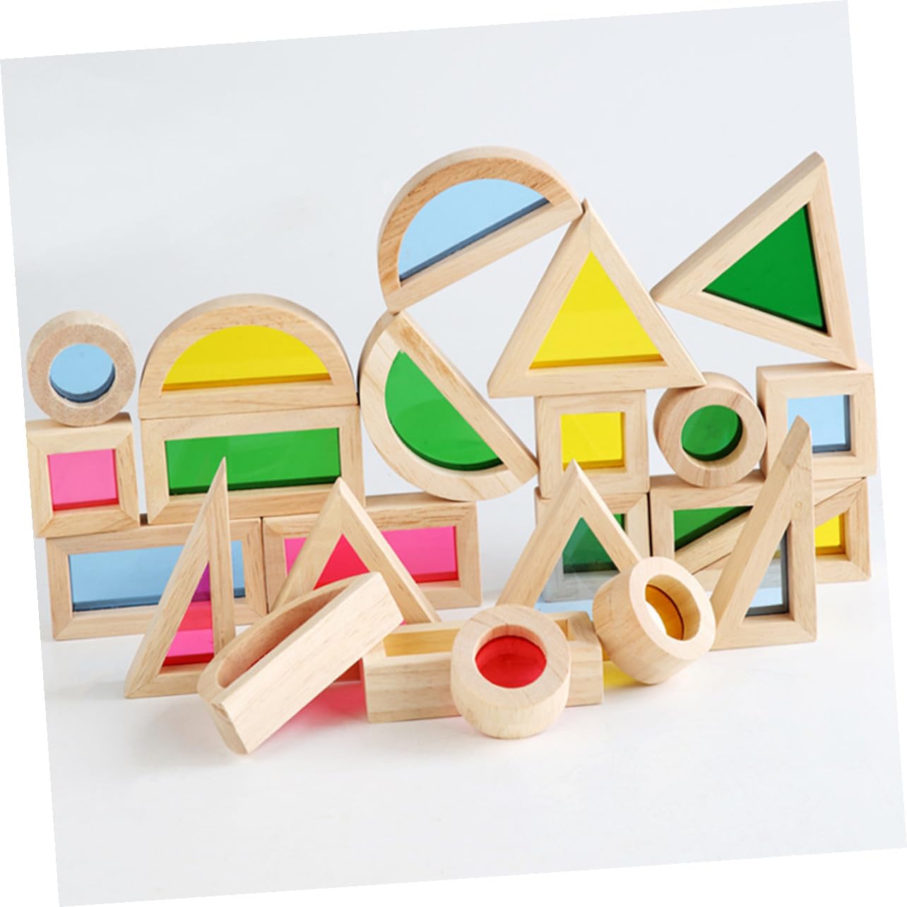 Hohopeti Blocchi Geometrici in Legno 24 Pezzi, Set Educativi per Bambini