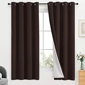 Yakamok Room Darkening 100% Blackout Curtains Grommet Window Treatments with 2 Thick Layers-Brown Thermal Insulated Drapes Set of 2 Panels for Bedroom Living Room 52 Inches by 63 Inches Length
