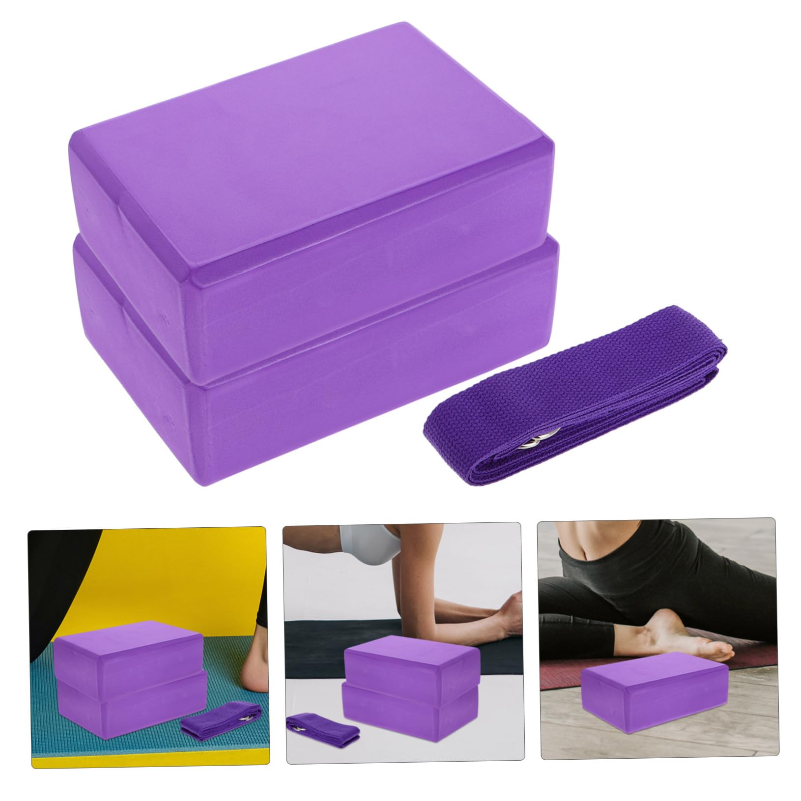 Set di 2 Blocchi Yoga Eva con Cinghia Elasticizzata, 3 Pezzi | Porpora, Pratica Portatile e Stabilità Migliorata, per Palestra e Hot Yoga Sessions