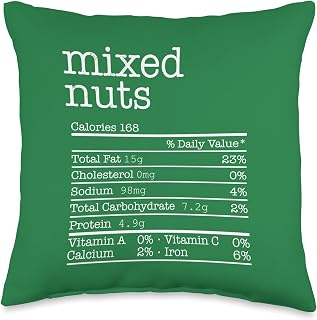 Funny Thanksgiving Family Nutrition Facts Tees Mixed Nuts Nutrition Facts Funny Thanksgiving Christmas Food Throw Pillow, 16x16, Multicolor