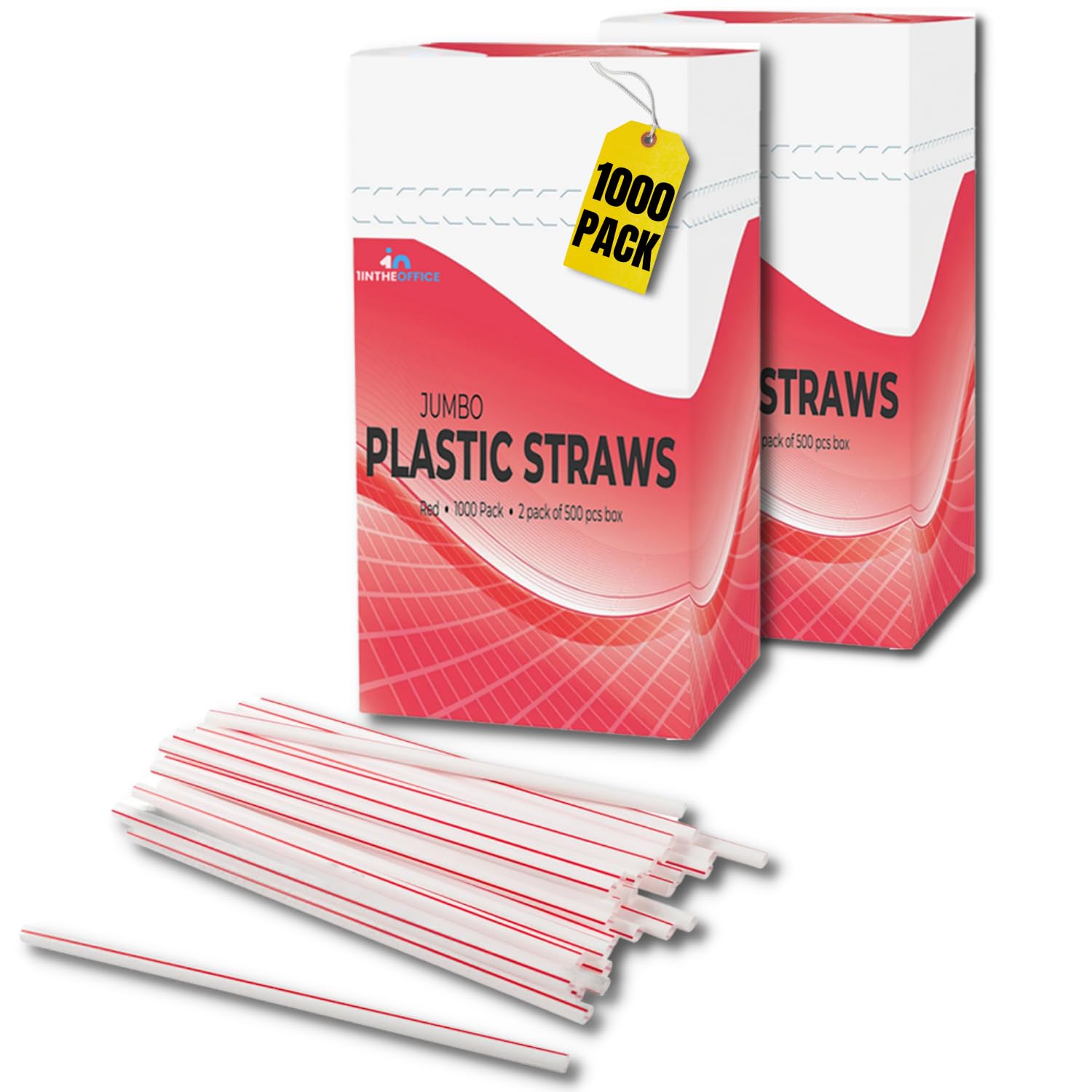 1InTheOfficePlastic Drinking Straws Disposable, Straws Drinking Plastic, Plastic Straws Disposable, Red And White Striped, 1,000 Pack
