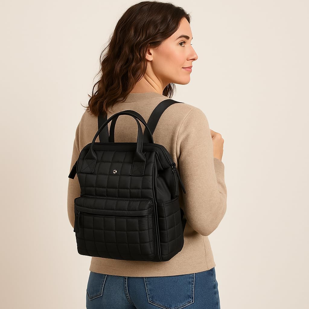 Nollia Quilted Mini Backpack for Women – Lightweight Nylon Travel Backpack with Adjustable Straps