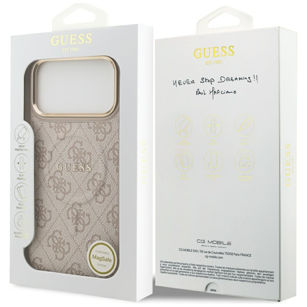 CG MOBILE Guess 4G PU Classic Logo compatibile con MagSafe Custodia per iPhone 17 Pro Max (rosa)