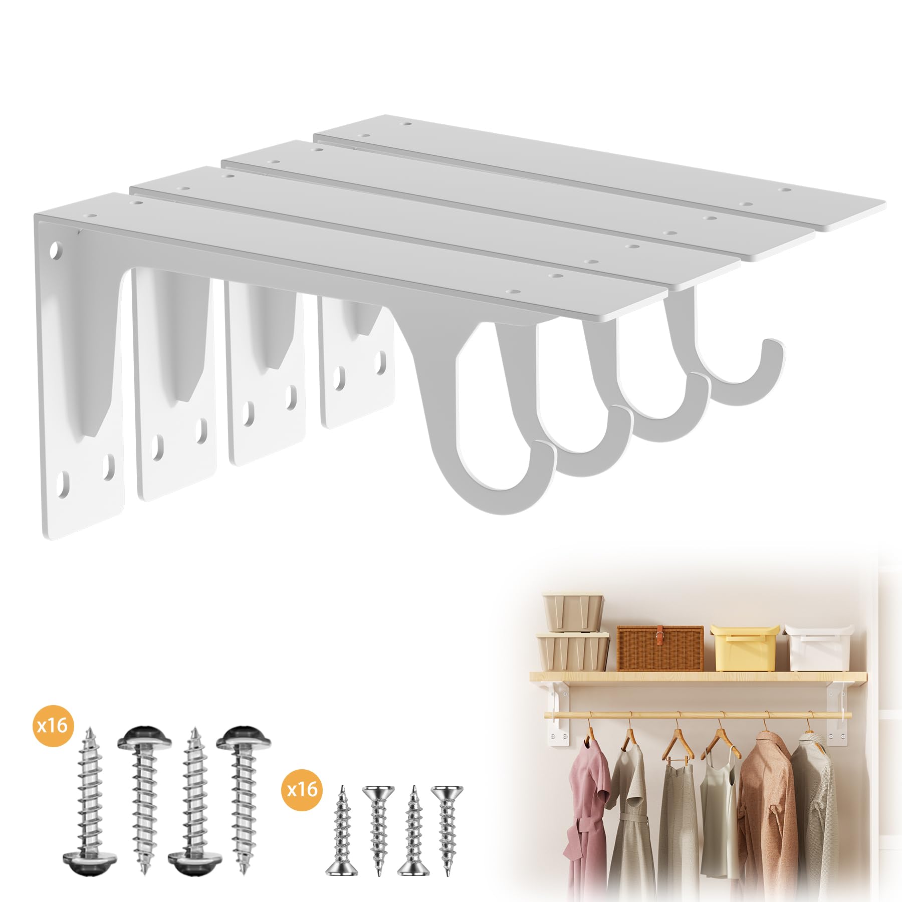 11 x 4.8 Inch Heavy Duty Closet Rod Bracket Support 300 lbs Capacity