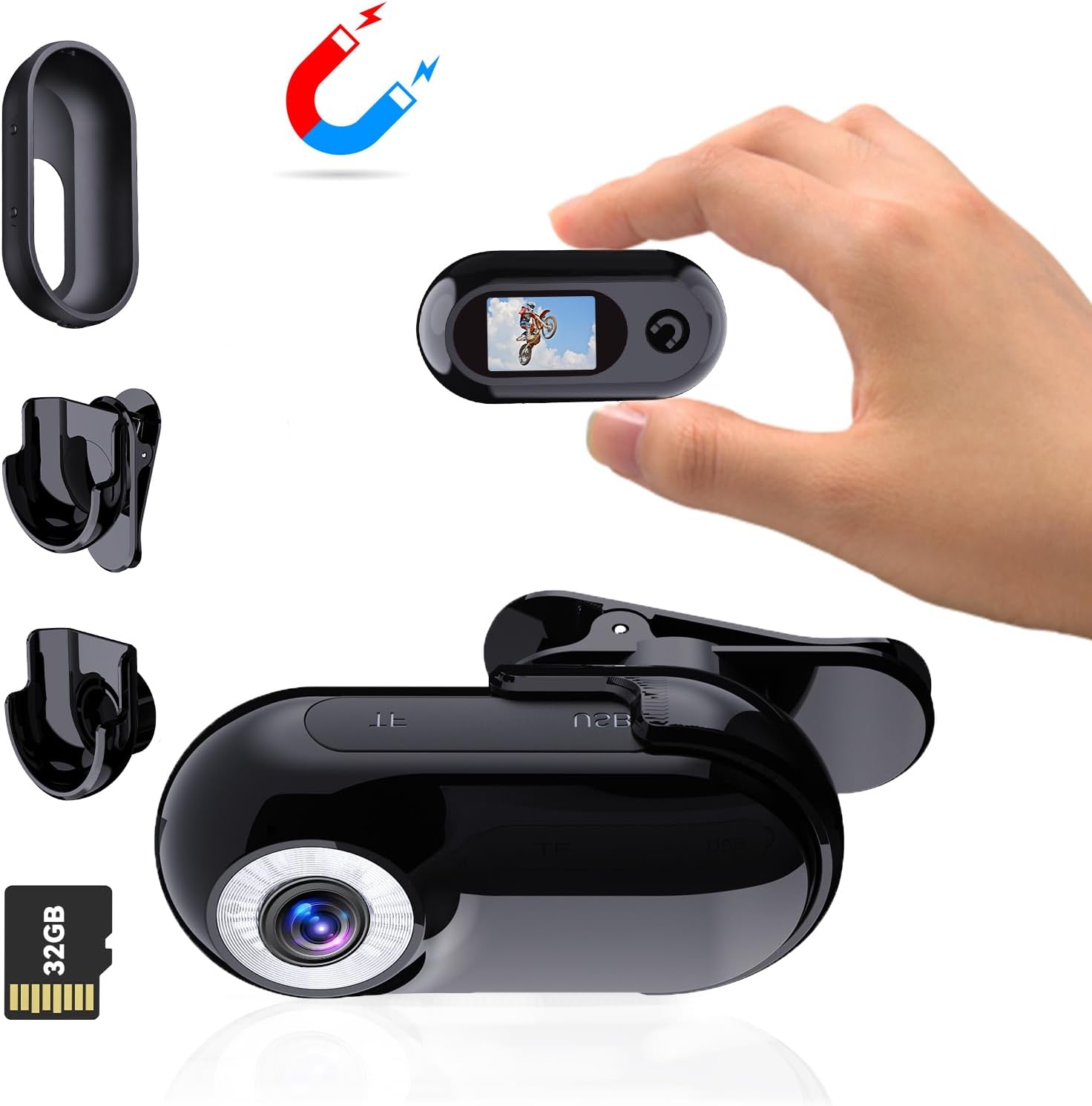 Mini Body Camera 1080P with 32GB Card Helmet Camera Body Cameras with Audio and Video Recording Multi-Function Accessory Body Cam (Black)